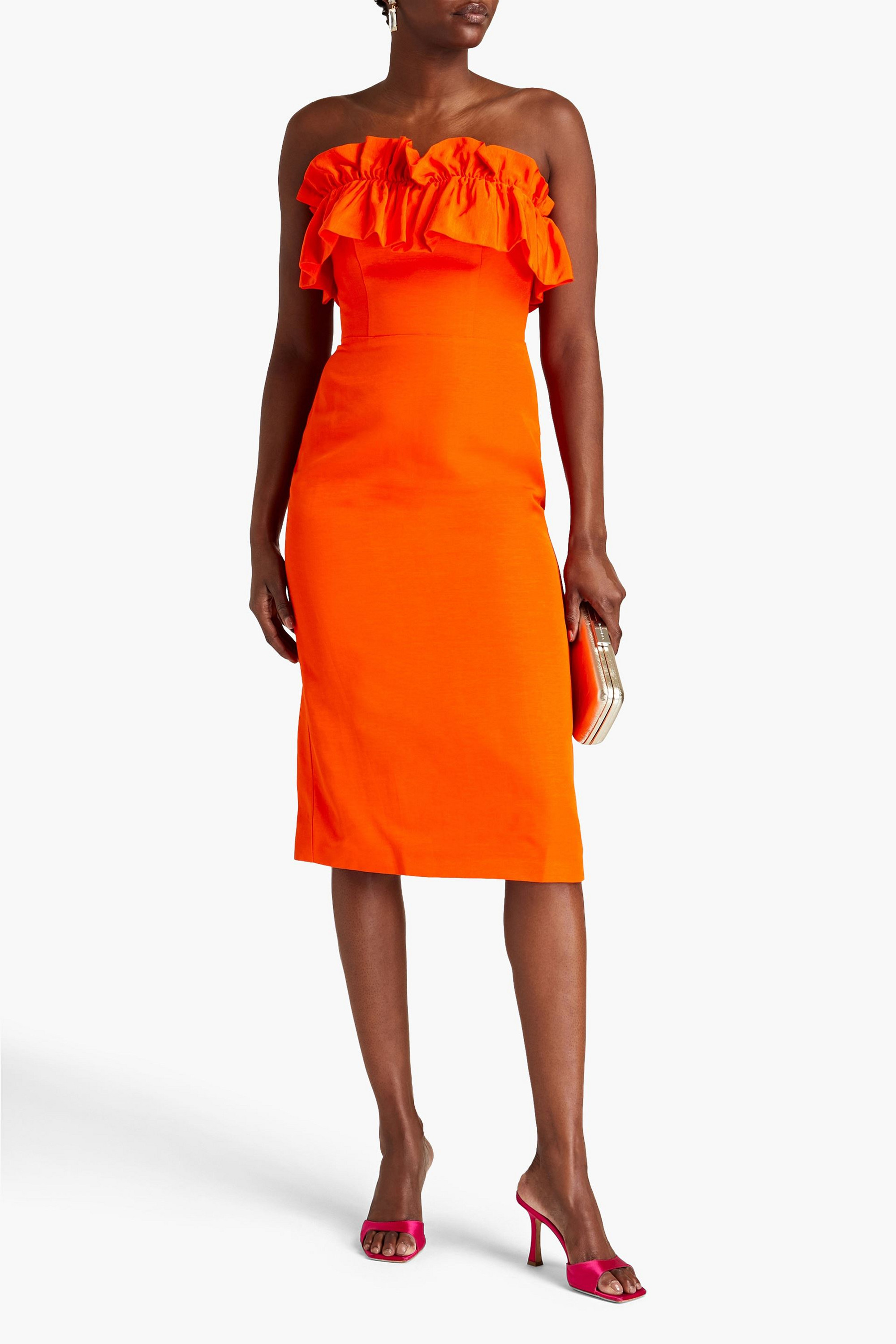 ML MONIQUE LHUILLIER Strapless ruffled ottoman dress