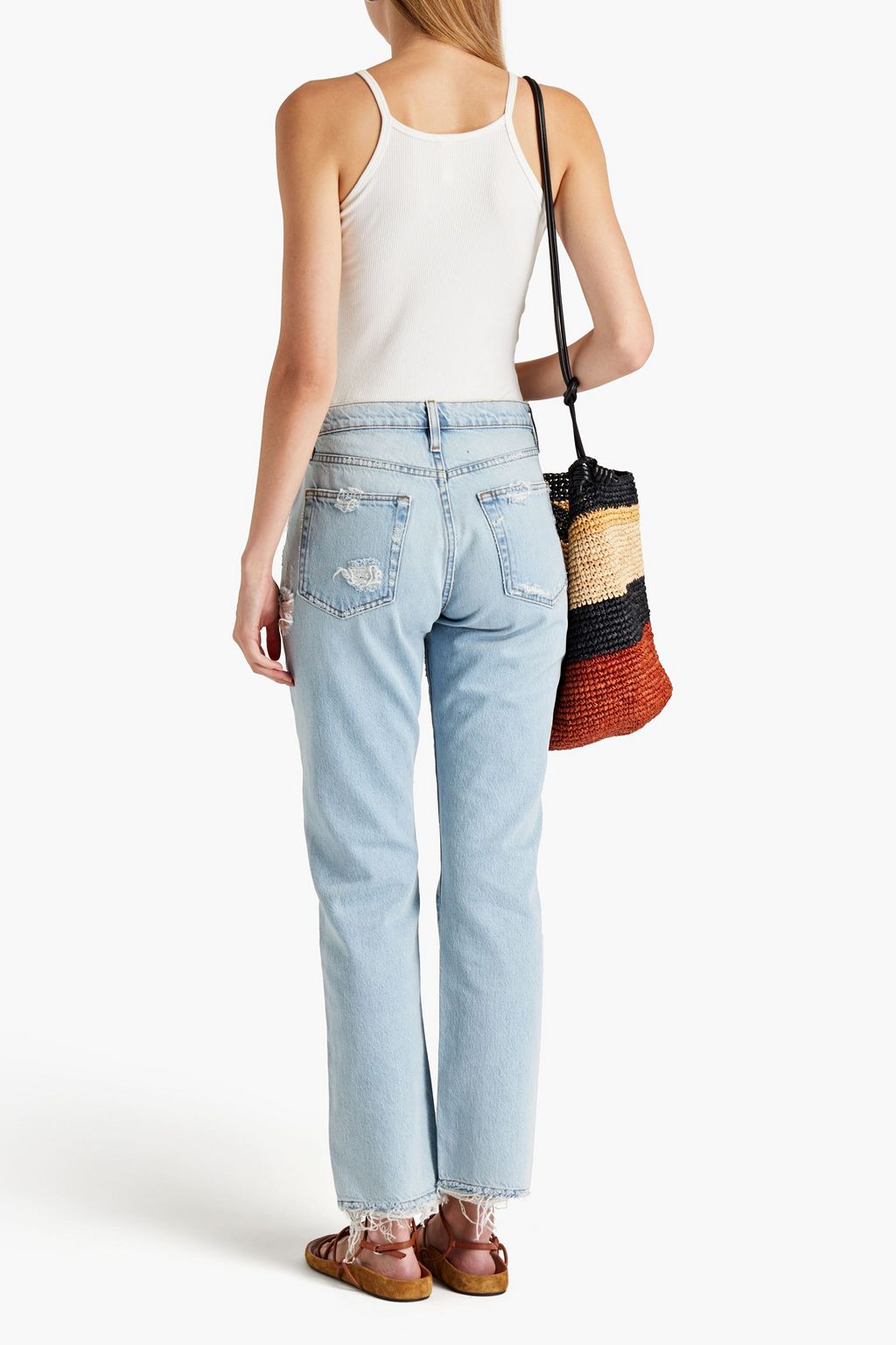 FRAME Hoch sitzende Jeans mit geradem Bein in Distressed-Optik