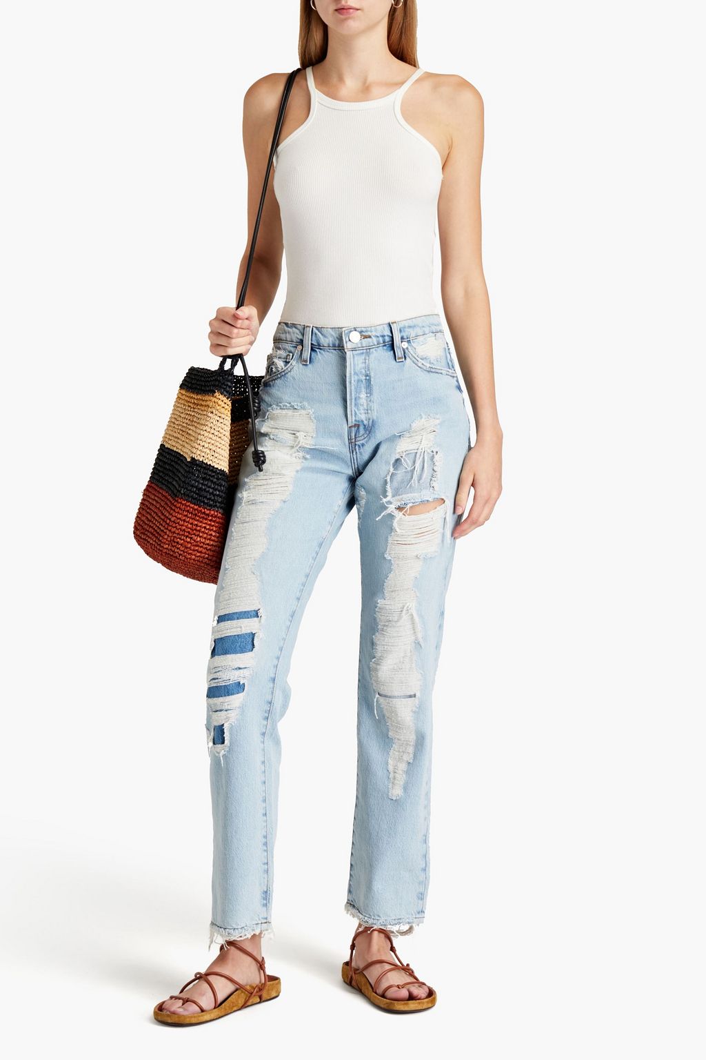 FRAME Hoch sitzende Jeans mit geradem Bein in Distressed-Optik