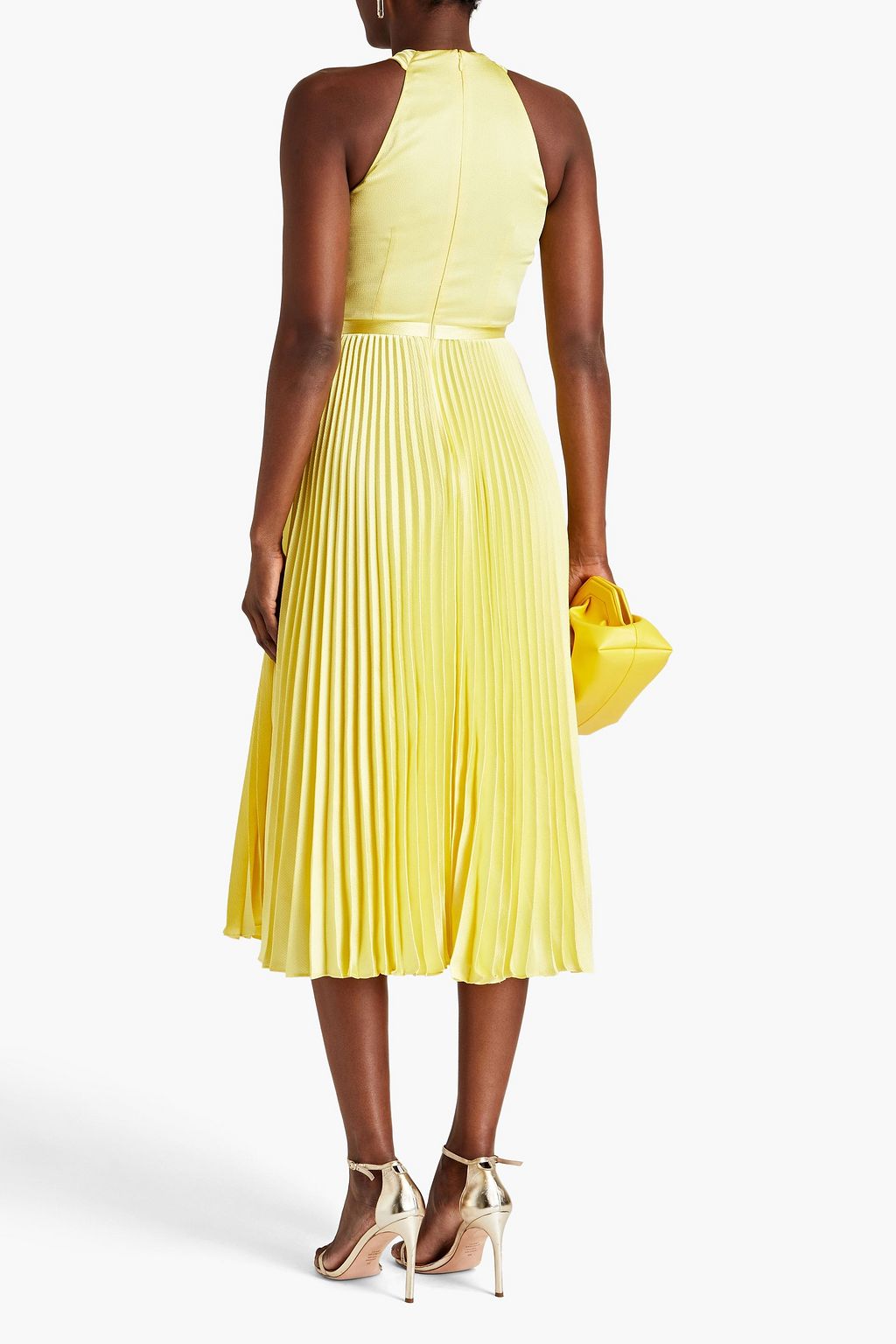 ML MONIQUE LHUILLIER Pleated hammered-satin midi dress