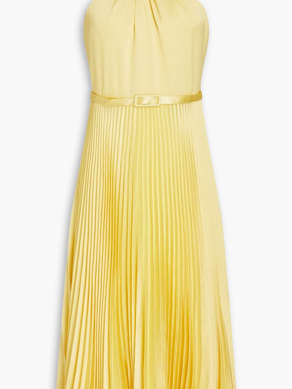 pleated hammered-satin midi dress