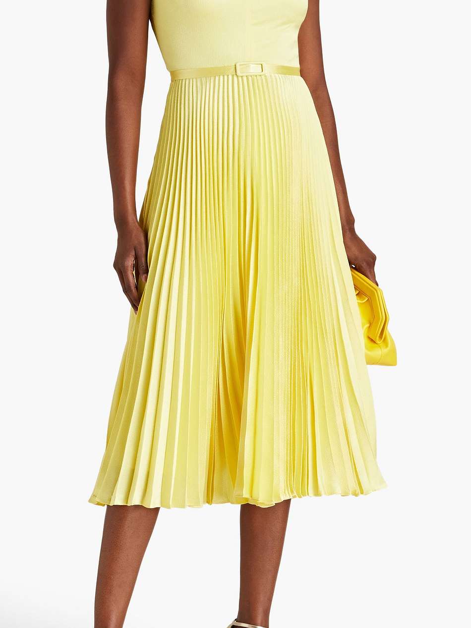 pleated hammered-satin midi dress
