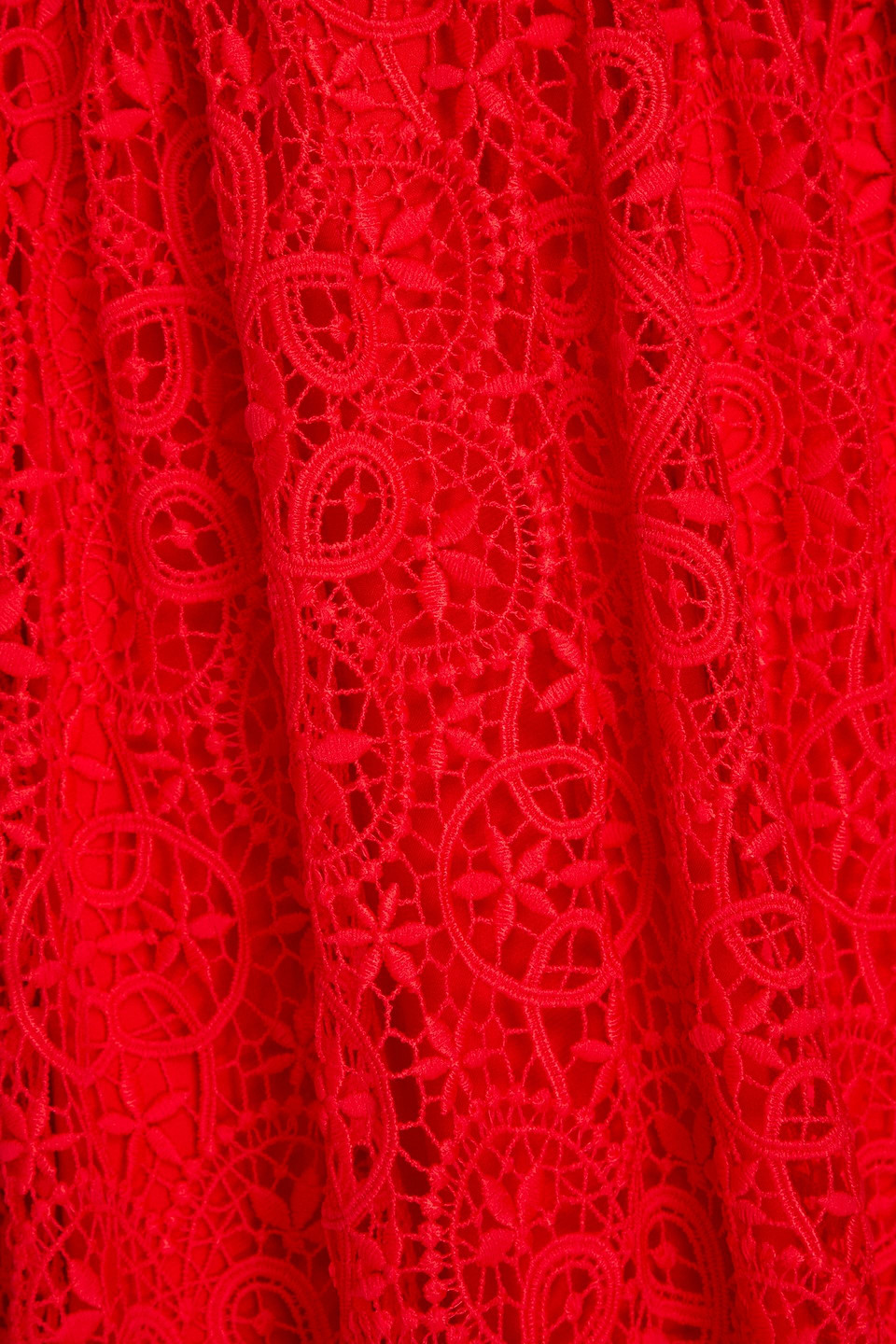 ml Monique Lhuillier Twist-front Cutout Guipure Lace Midi Dress In Red