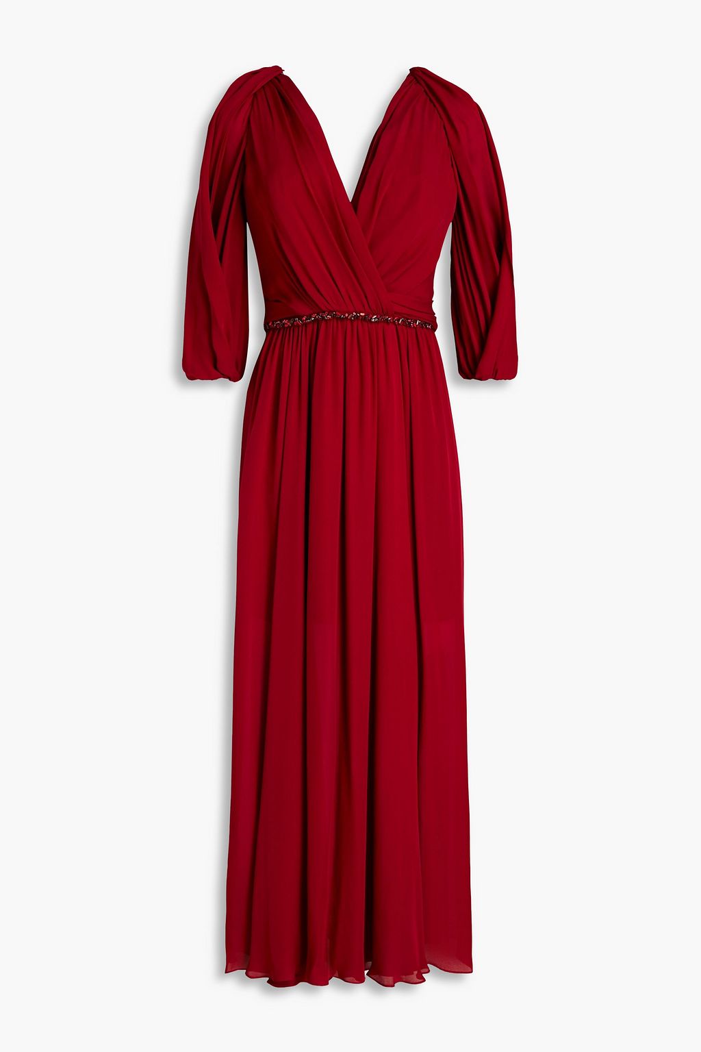JENNY PACKHAM Crystal embellished pleated silk chiffon midi dress