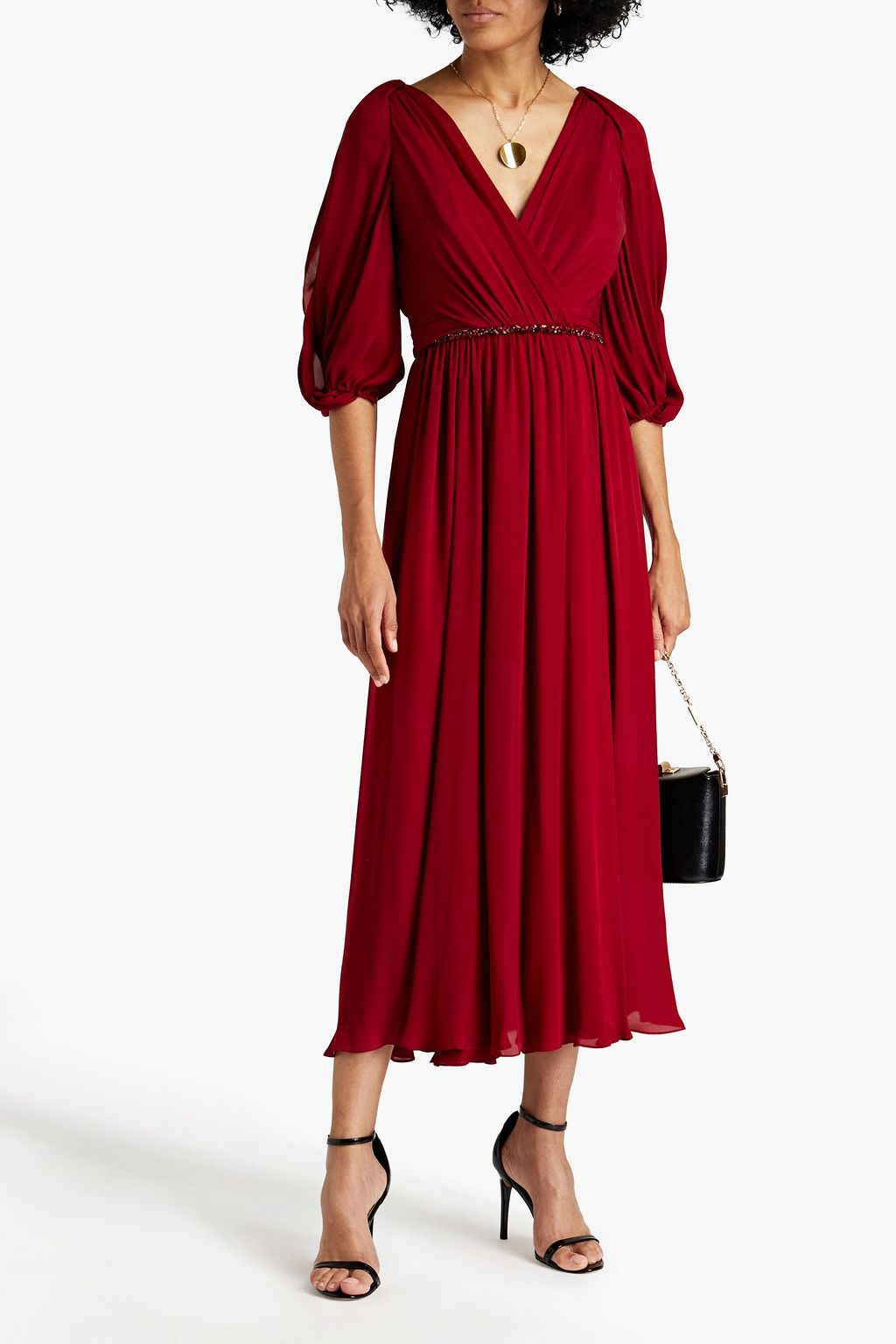 JENNY PACKHAM Crystalembellished pleated silkchiffon midi dress THE