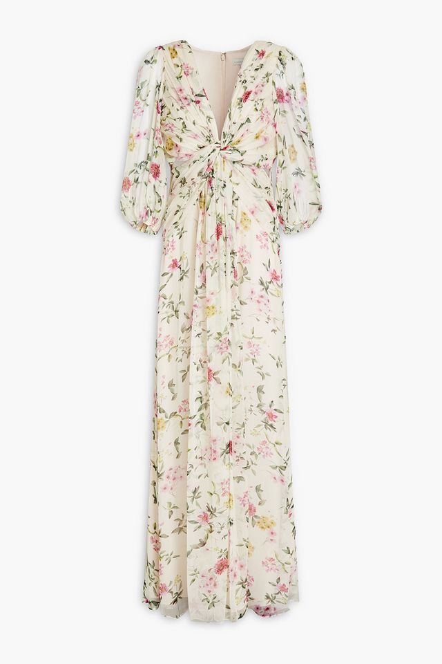 Twist-front floral-print crepon maxi dress