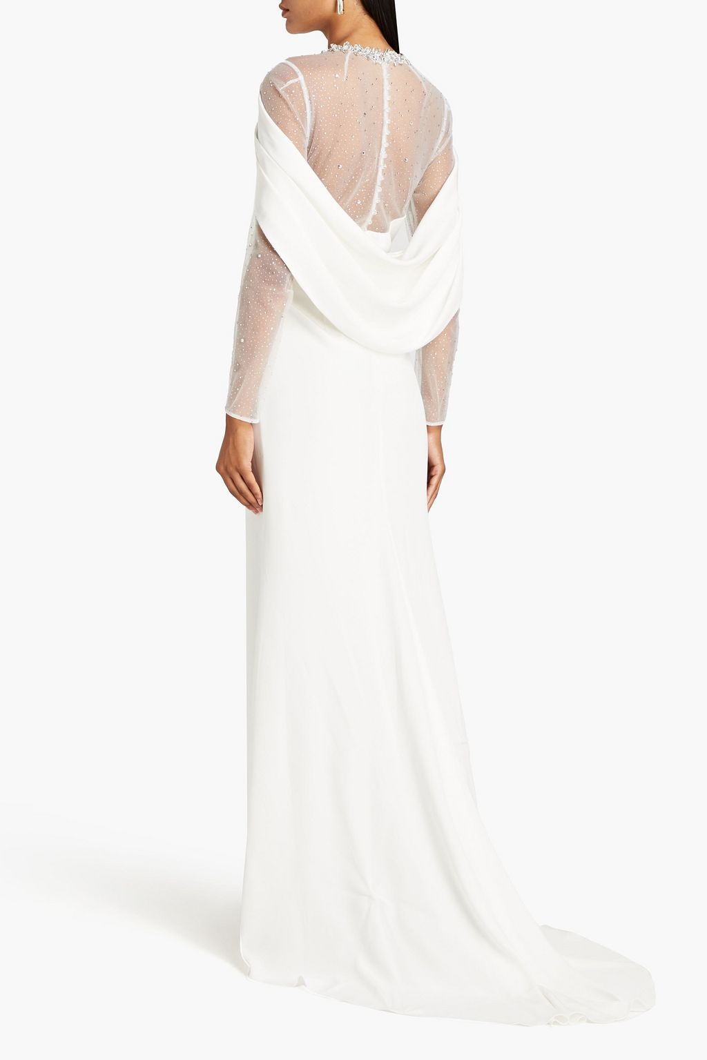 JENNY PACKHAM Crystal-embellished draped tulle and satin-crepe bridal gown