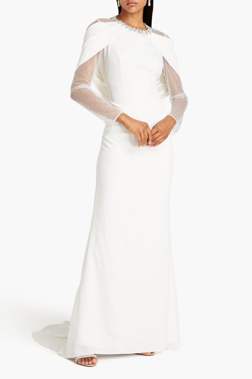 JENNY PACKHAM Crystal-embellished draped tulle and satin-crepe bridal gown