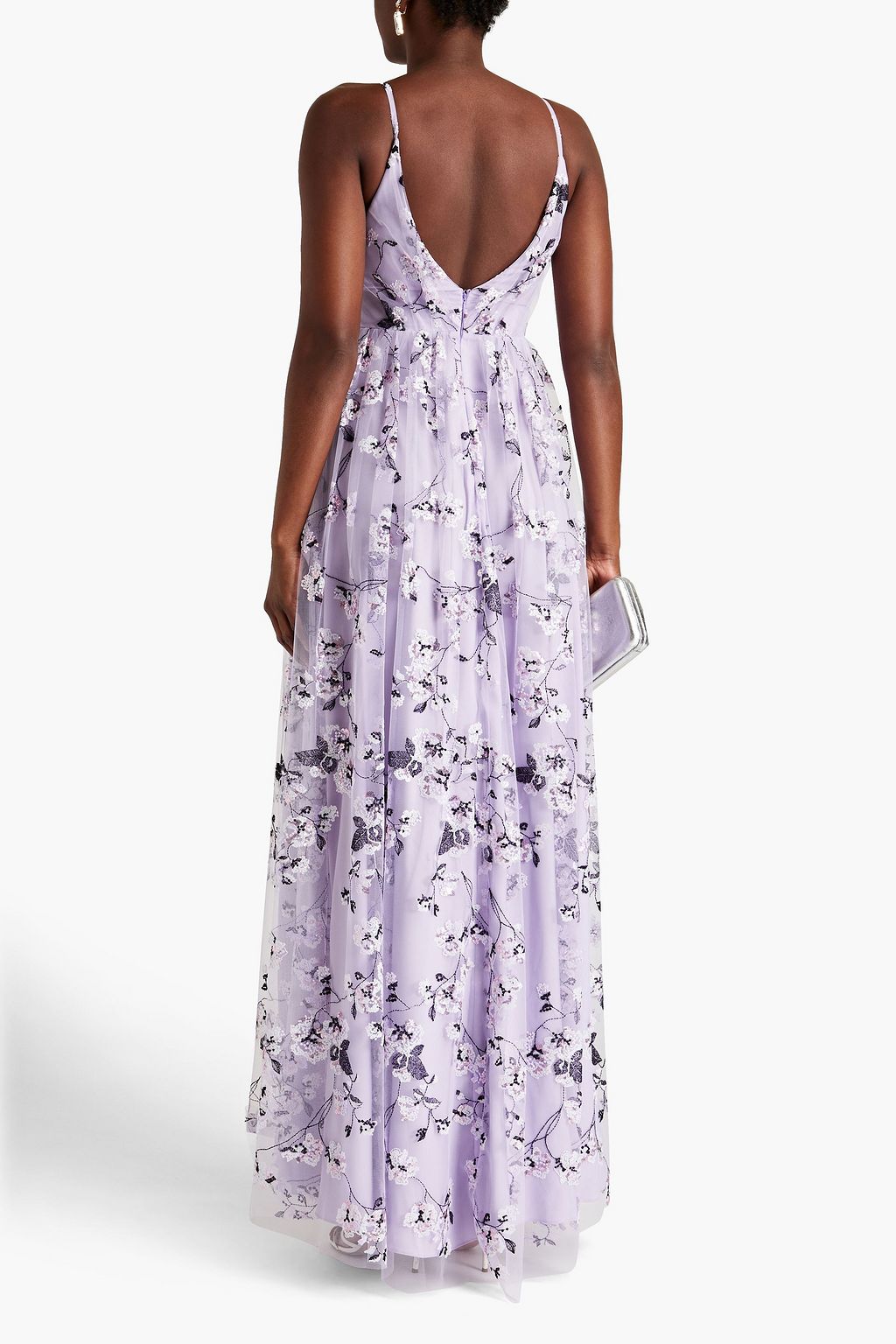 ML MONIQUE LHUILLIER Floral-design embroidered tulle maxi dress