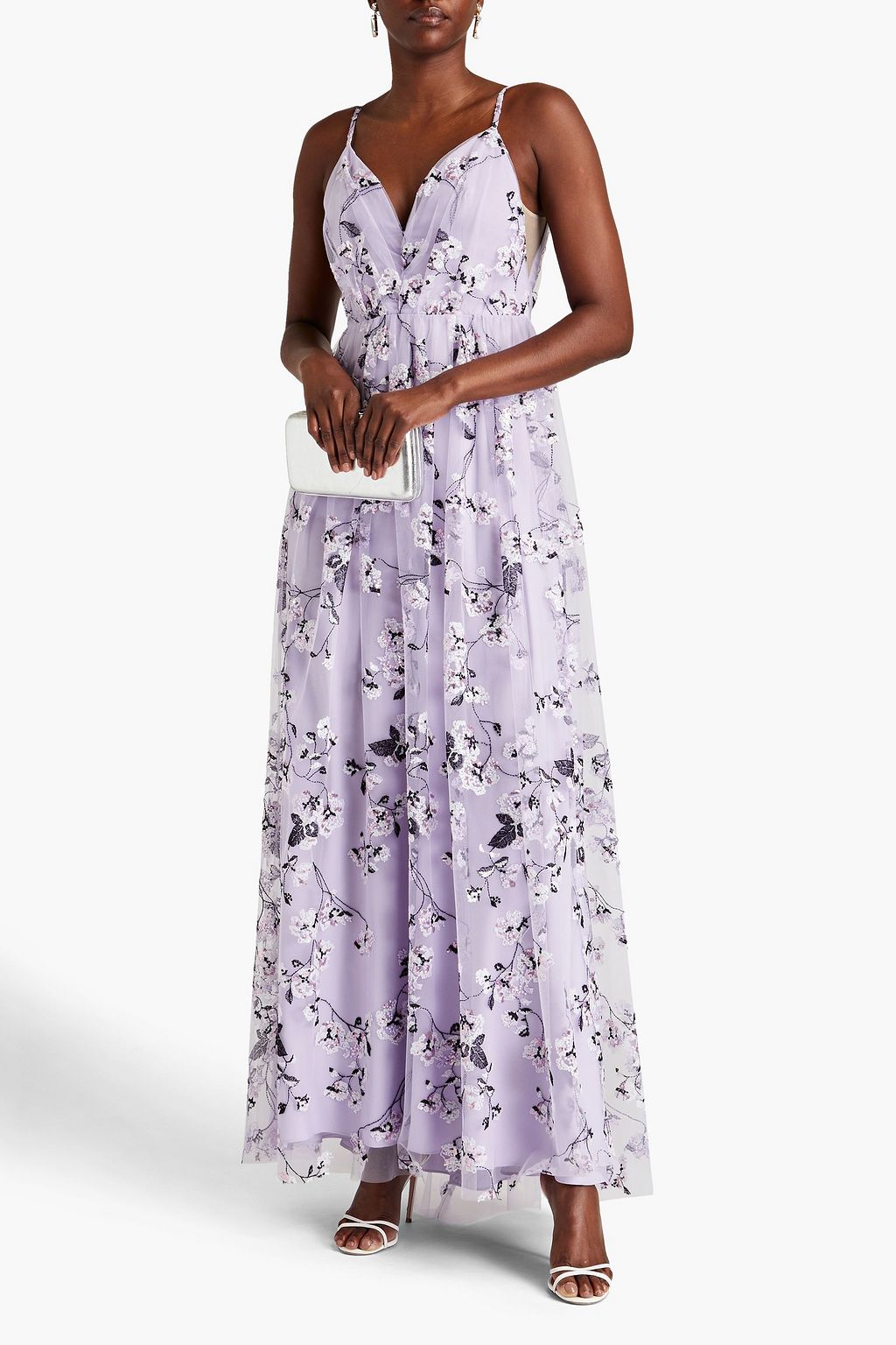 ML MONIQUE LHUILLIER Floral-design embroidered tulle maxi dress