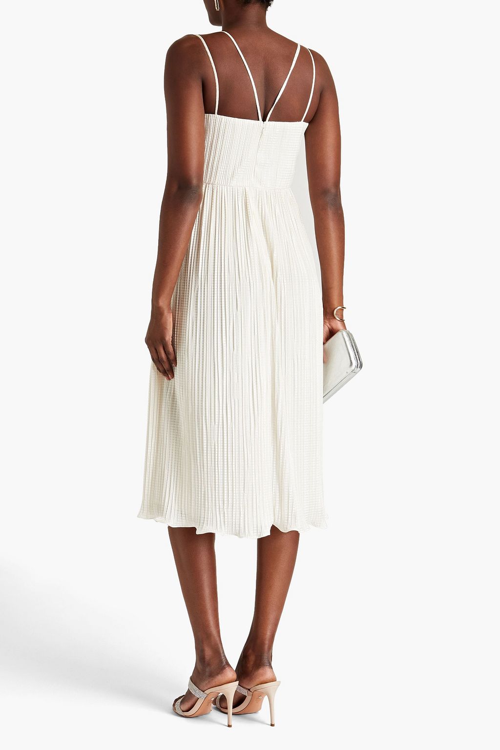 ML MONIQUE LHUILLIER Ruched plissé jacquard midi dress