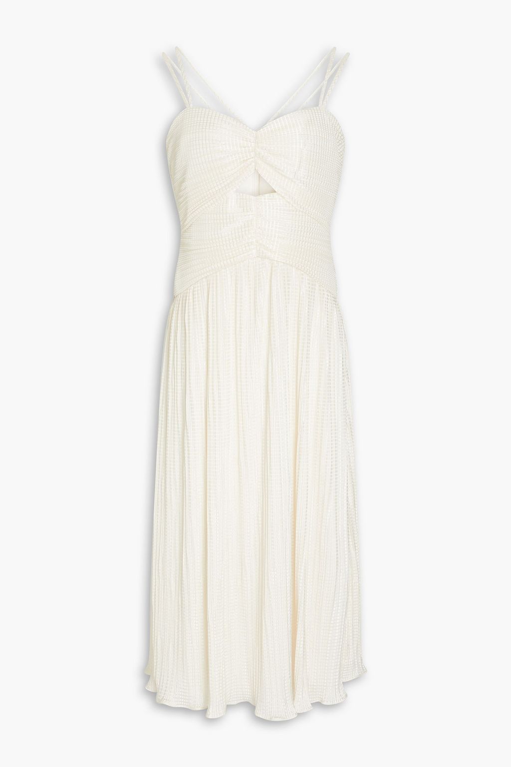 Ivory Ruched plissé jacquard midi dress | ML MONIQUE LHUILLIER | THE OUTNET