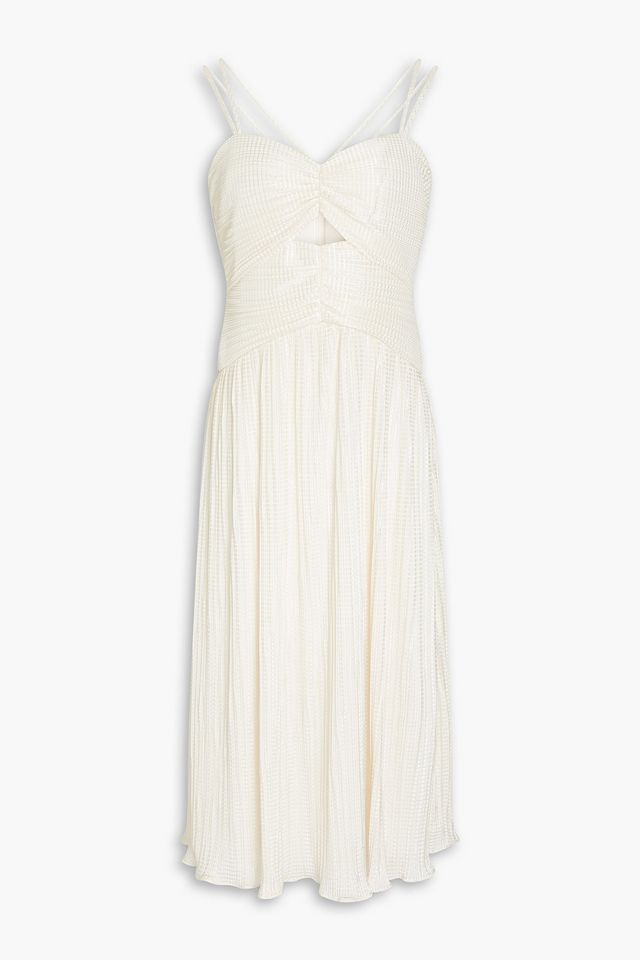 Ruched plissé jacquard midi dress