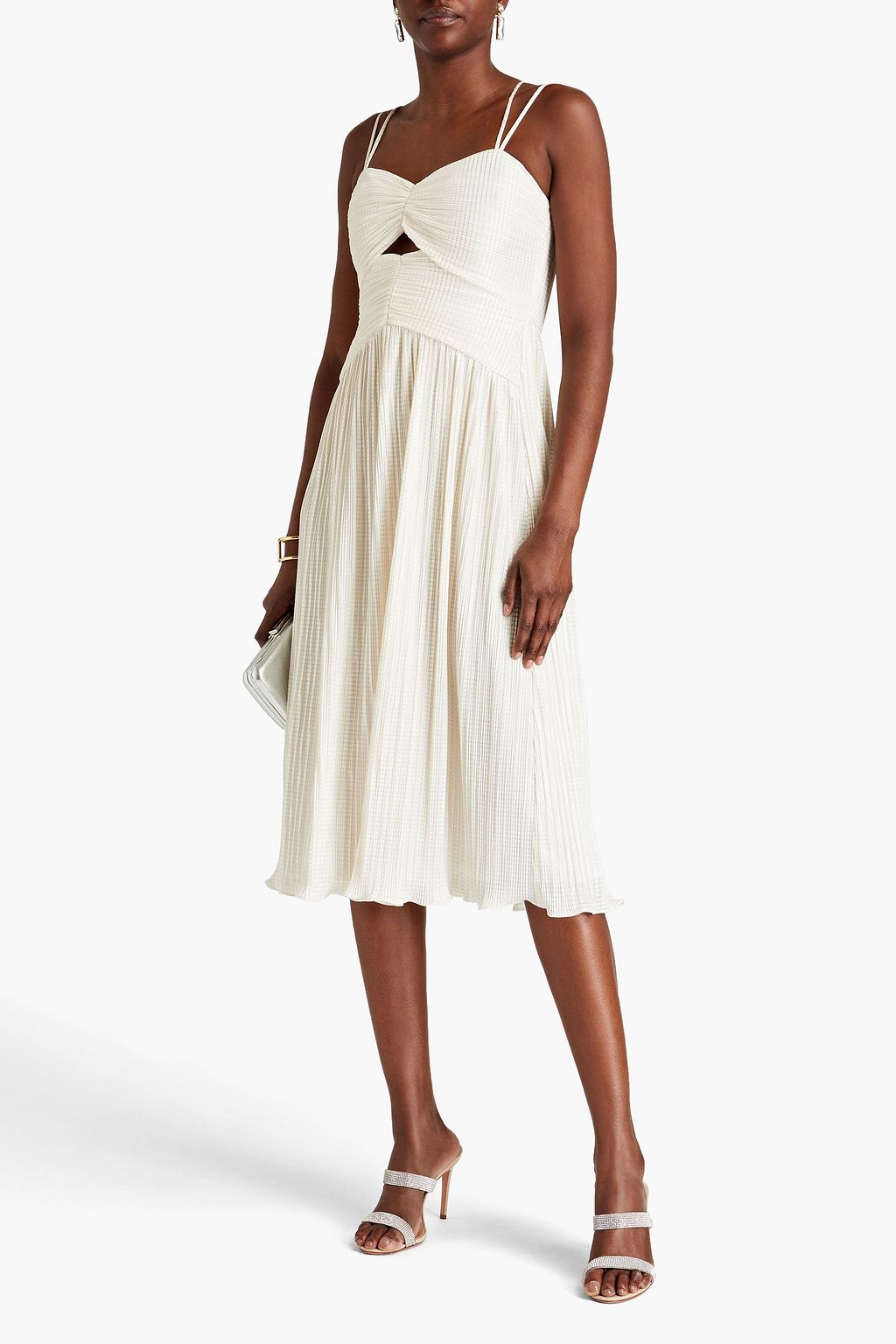 ML MONIQUE LHUILLIER Ruched plissé jacquard midi dress