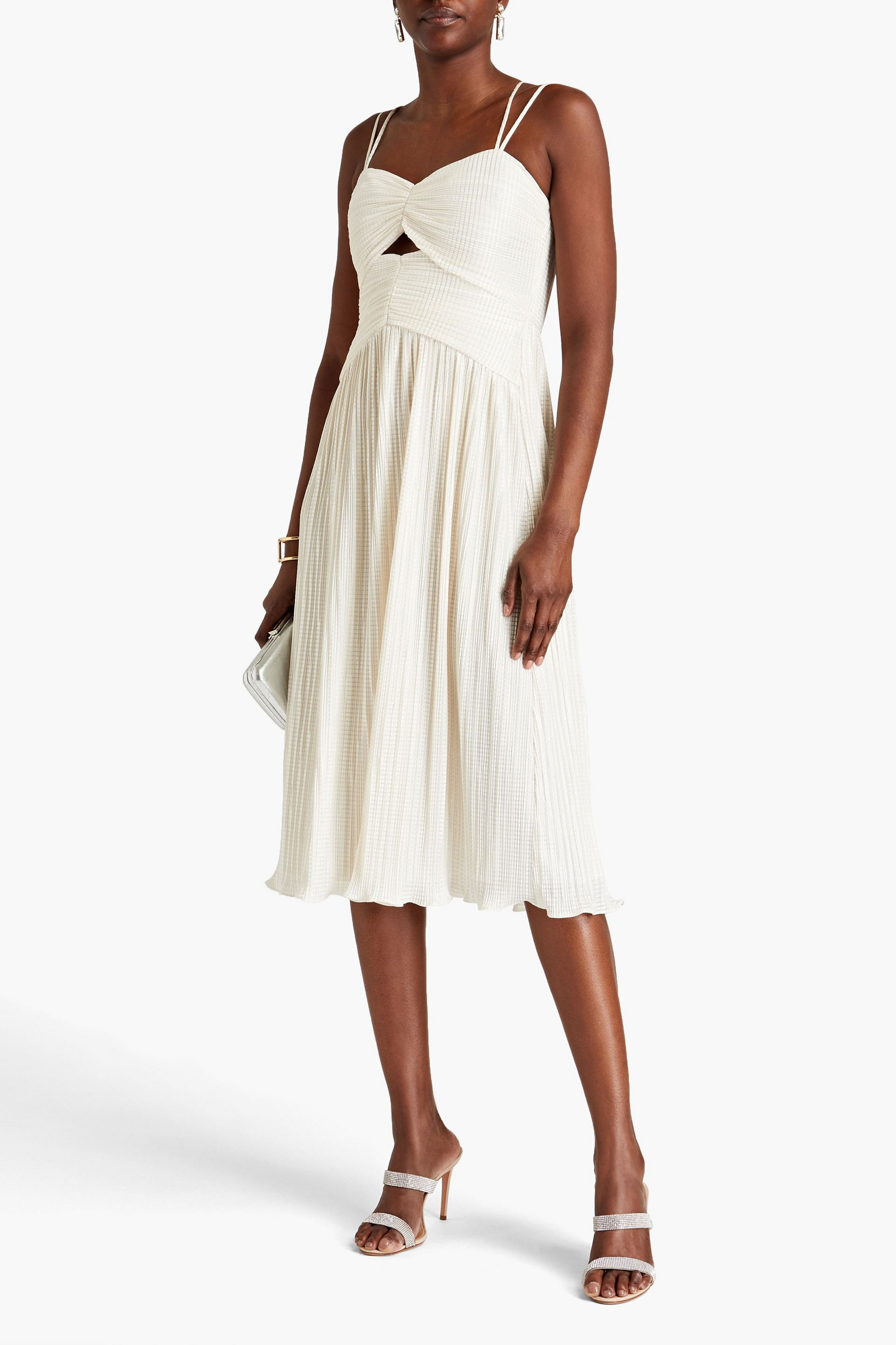 ML MONIQUE LHUILLIER Ruched plissé jacquard midi dress