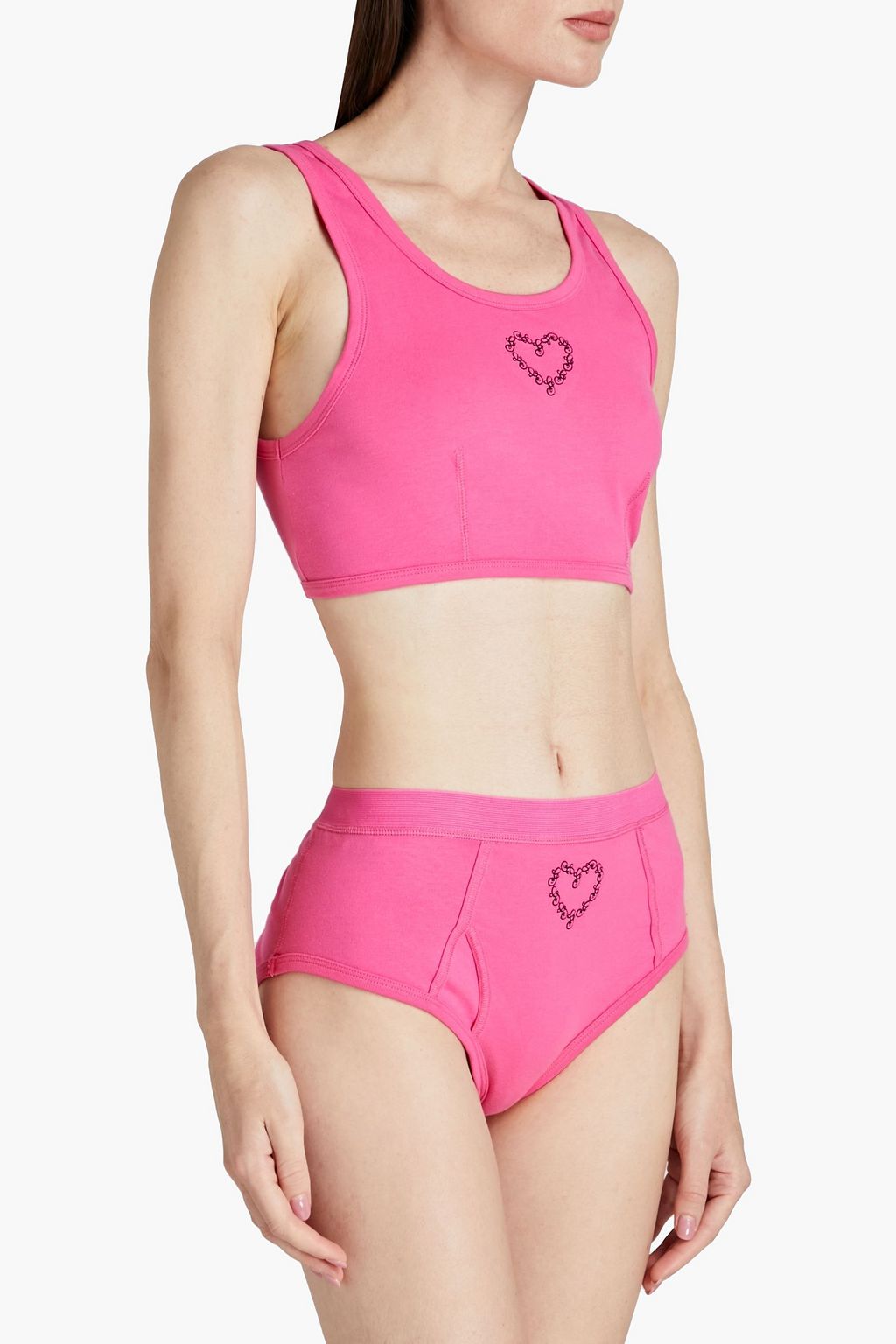 GANNI Set of two embroidered stretch-cotton jersey bralettes