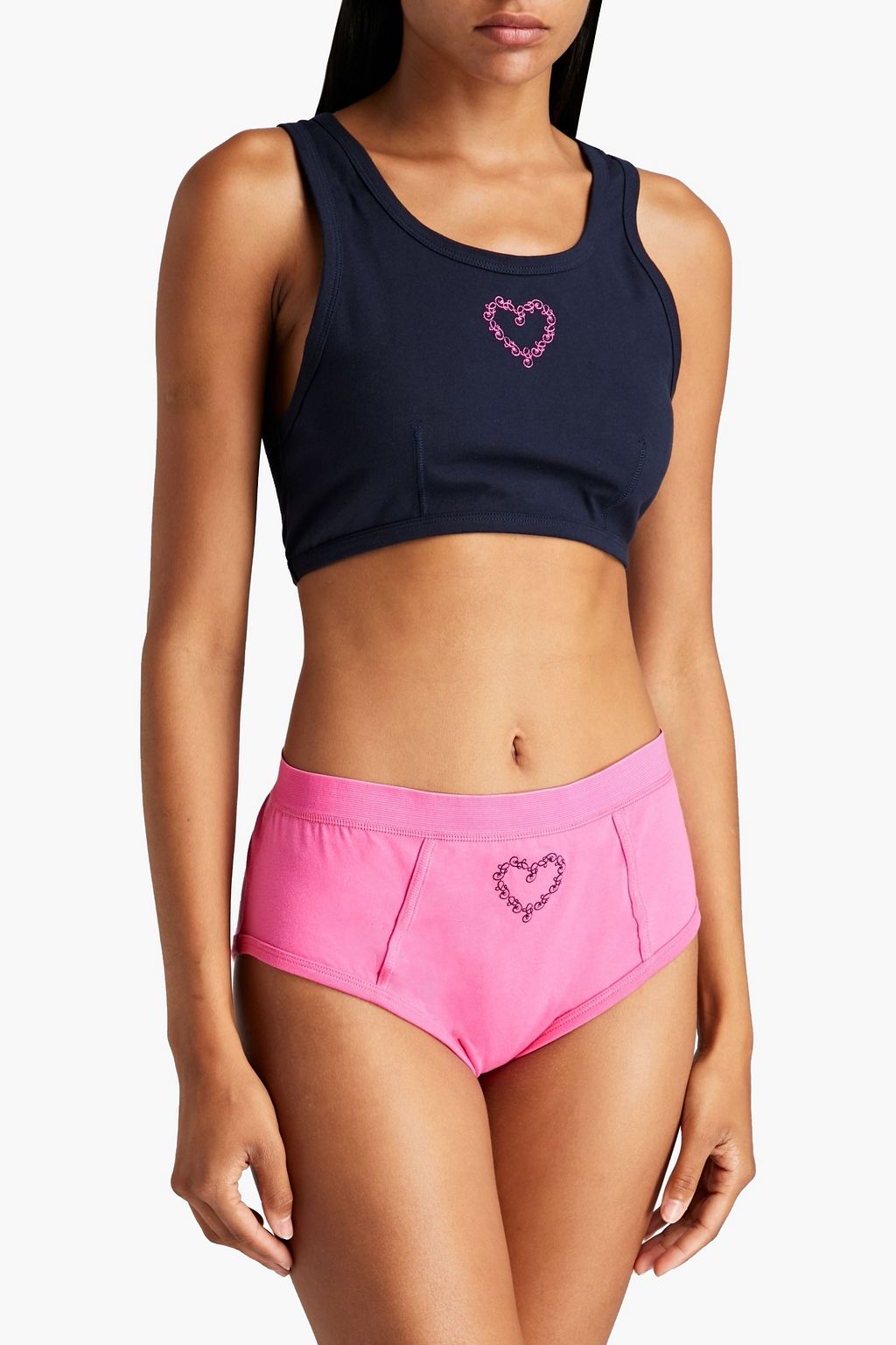 GANNI Set of two embroidered stretch-cotton jersey bralettes