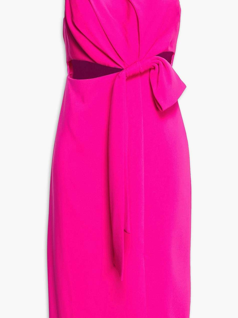 one-shoulder bow-embellished cutout crepe dress