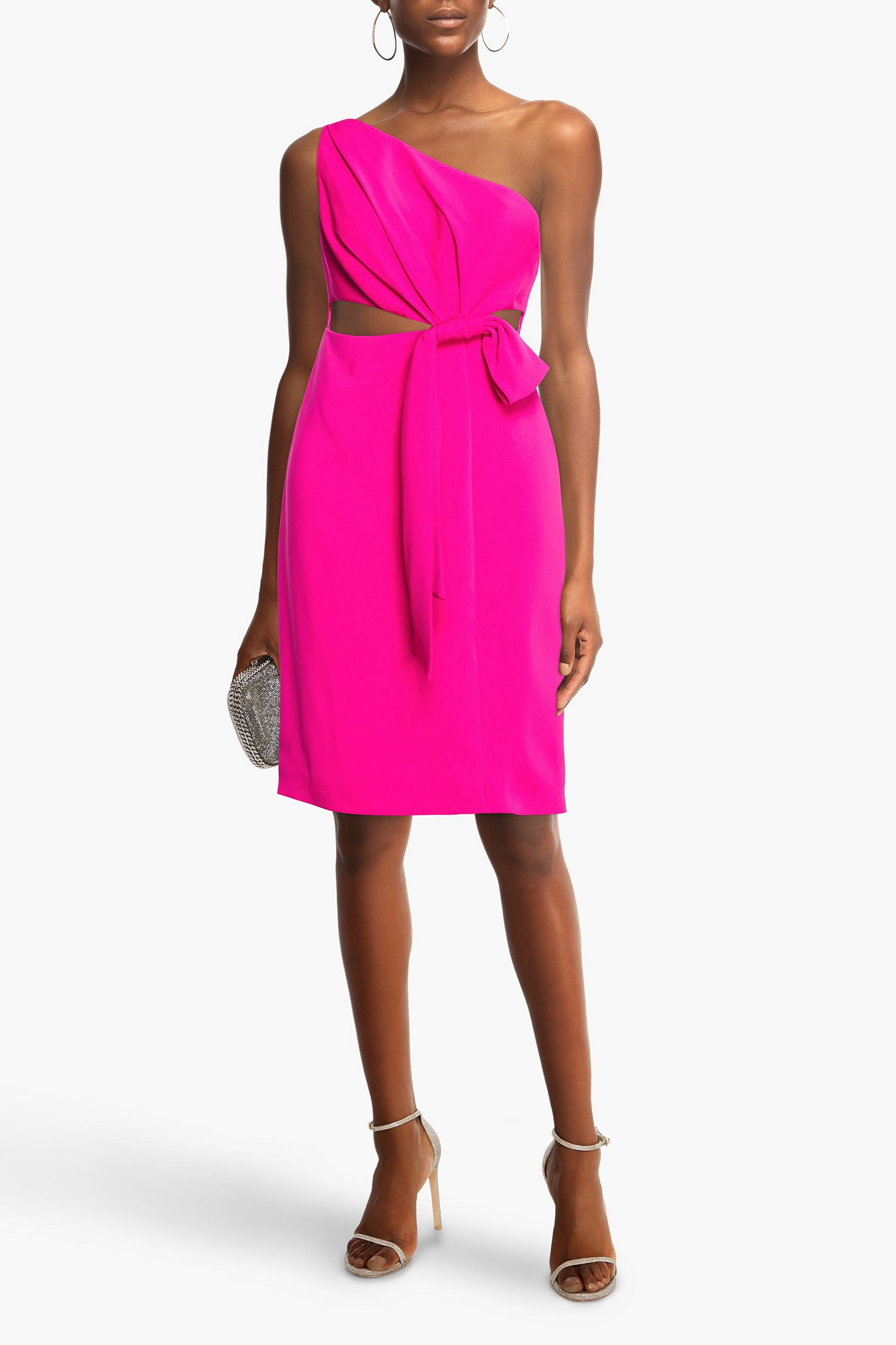 ML MONIQUE LHUILLIER One-shoulder bow-embellished cutout crepe dress