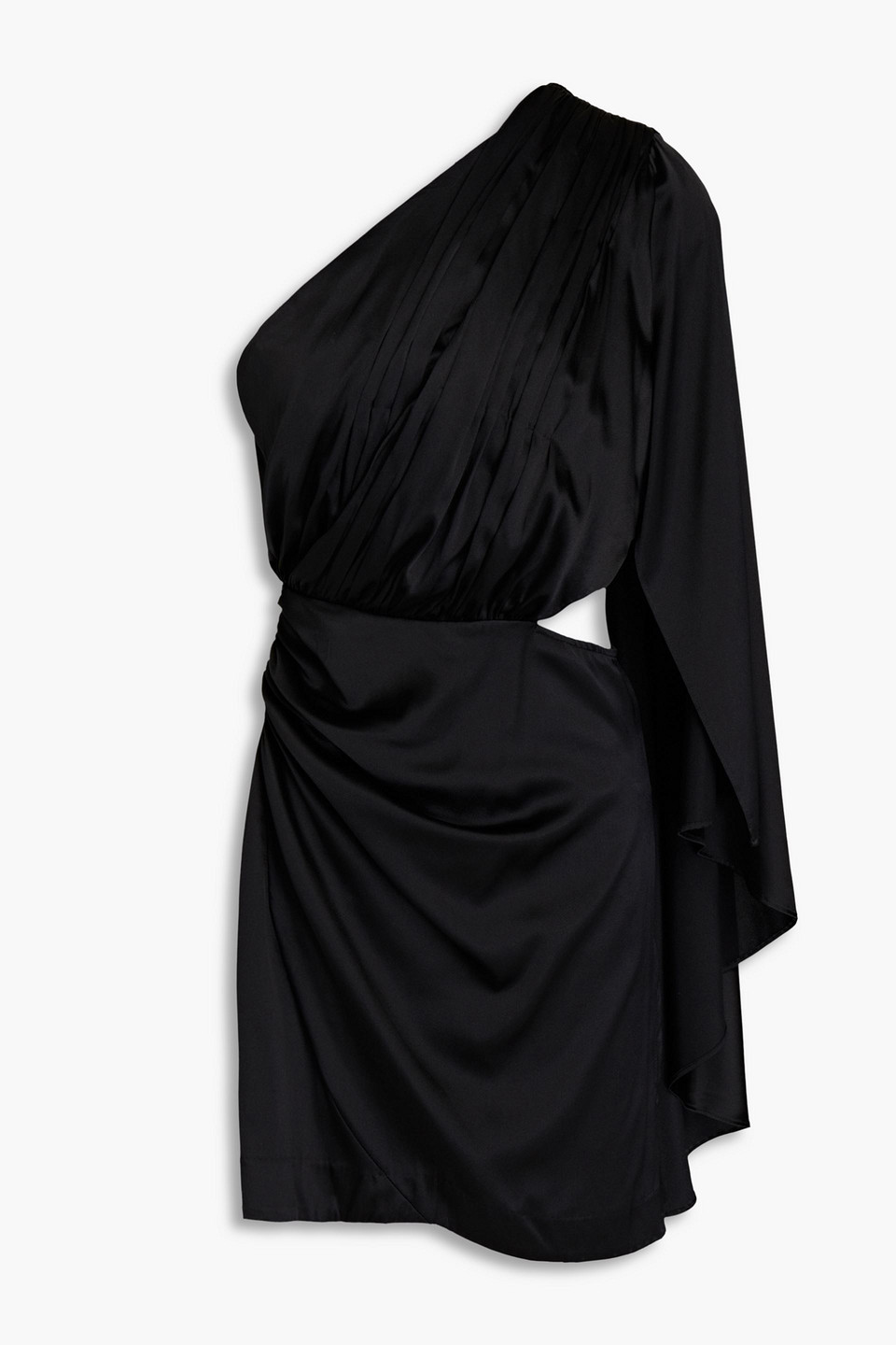 Retroféte Mae One-sleeve Cutout Silk-blend Satin Mini Dress In Black