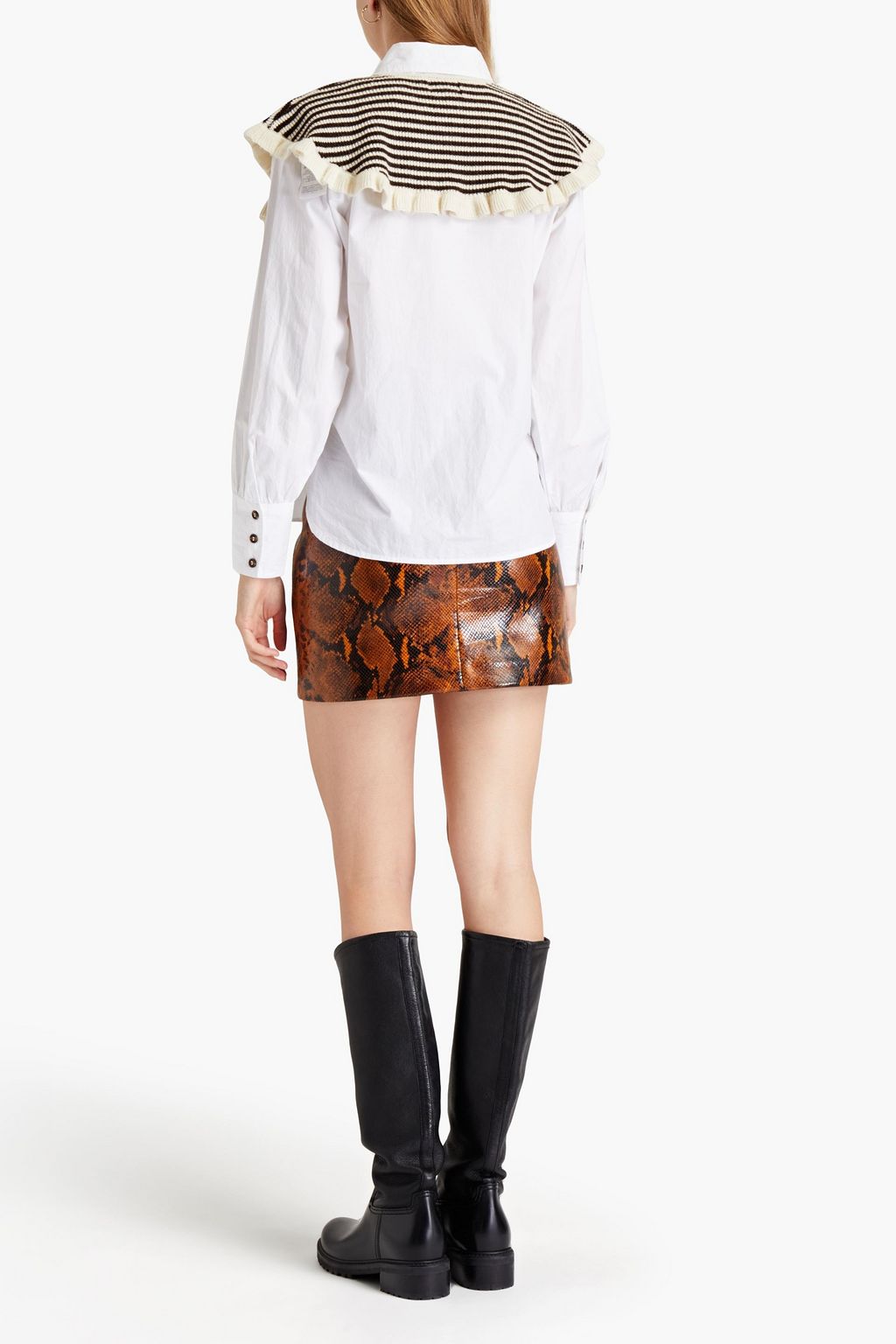 GANNI Striped ruffled  wool and cashmere-blend collar