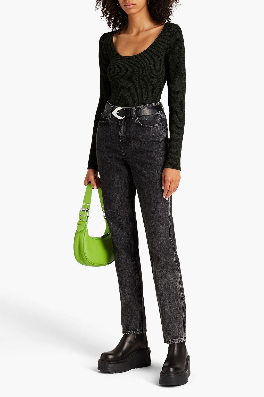 GANNI Faded high-rise straight-leg jeans