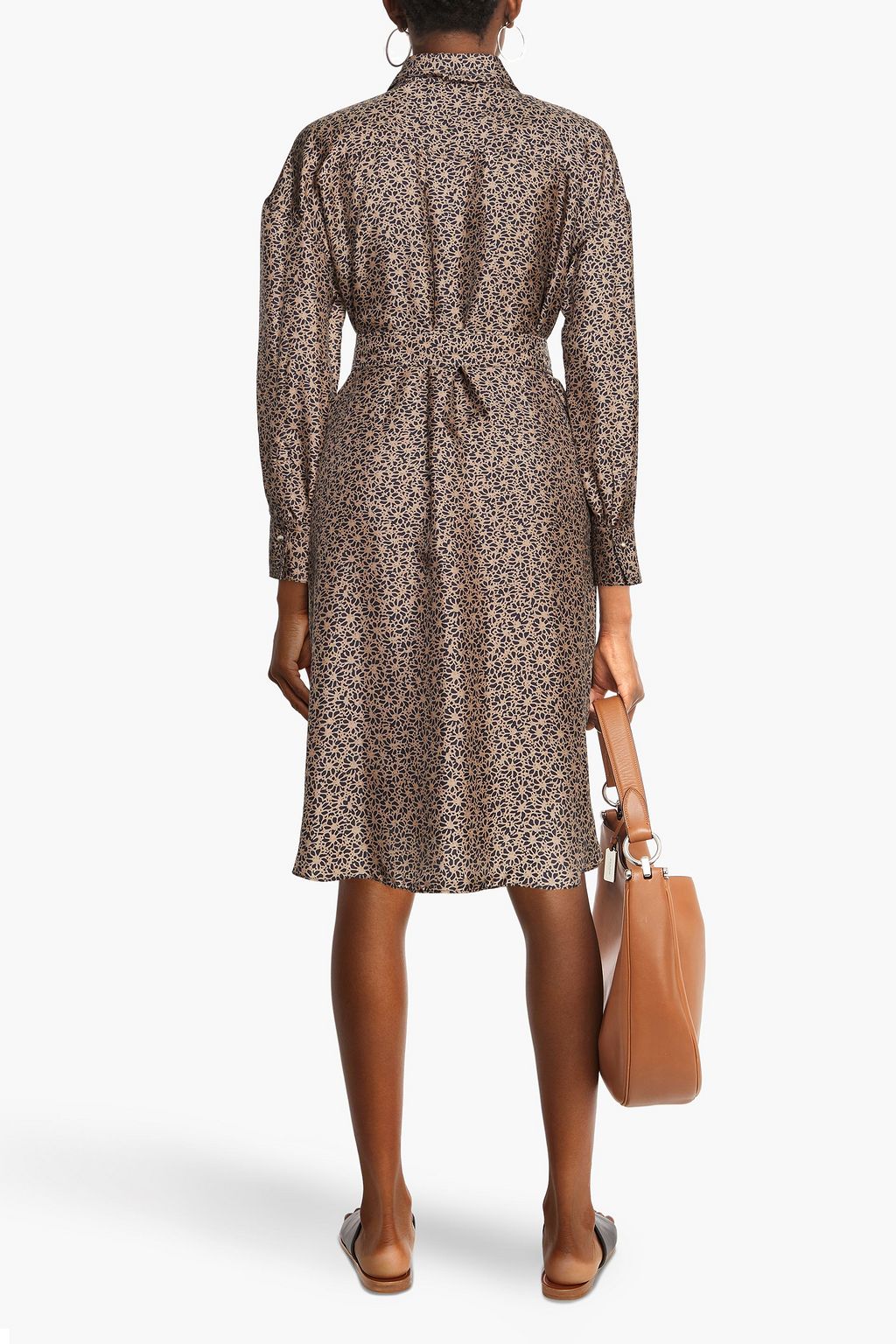 BRUNELLO CUCINELLI Belted printed silk-twill shirt dress