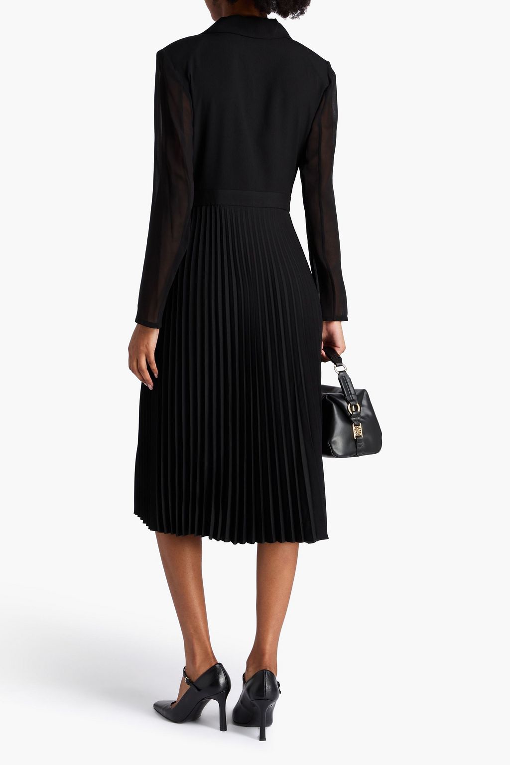 SANDRO Pleated crepe and chiffon midi wrap dress