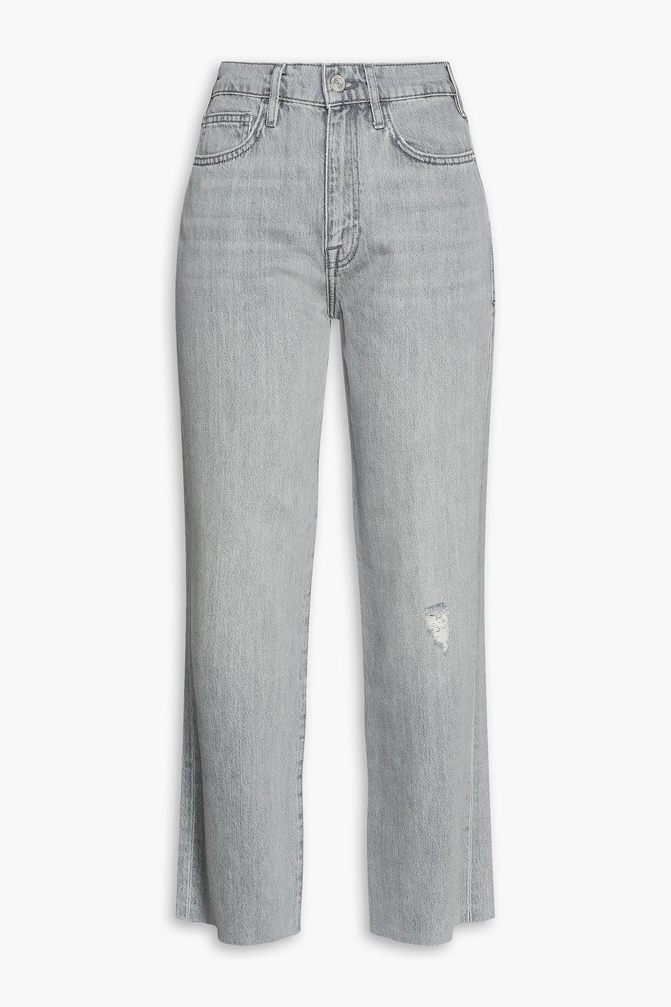 Frame Le Jane Cropped Distressed High-rise Straight-leg Jeans In Gray