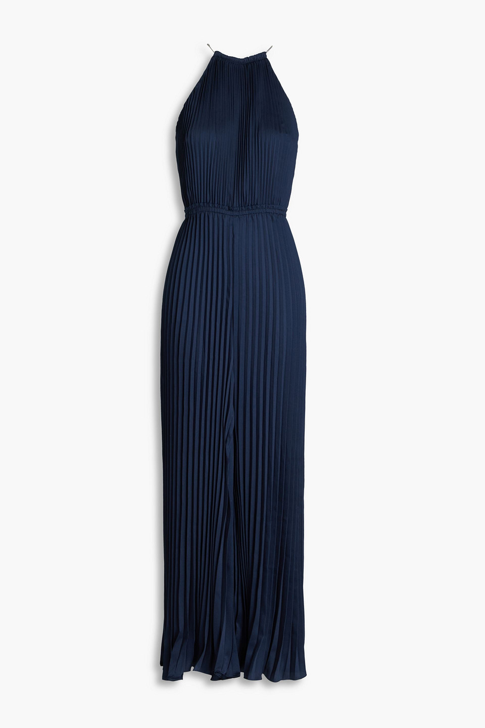 Michael Michael Kors Pleated Twill Halterneck Jumpsuit In Blue