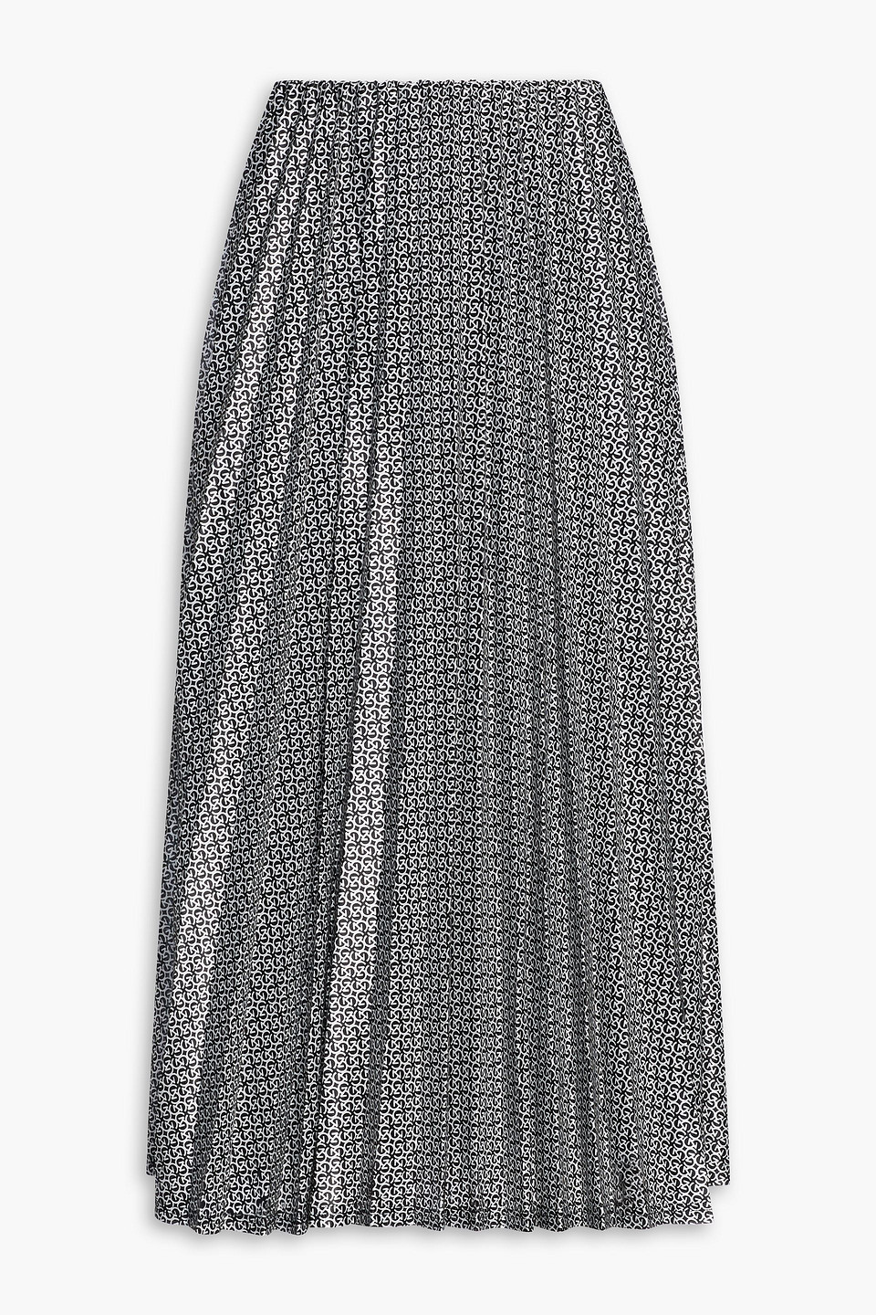 Gestuz Pleated Logo-print Satin Midi Skirt In Grey