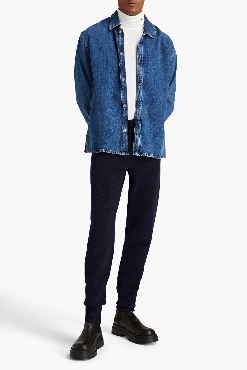 BOTTEGA VENETA Mélange cotton, wool and cashmere-blend track pants