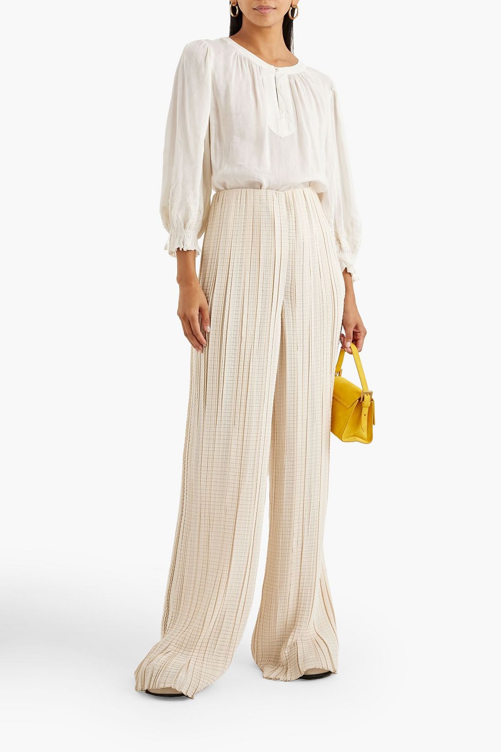 VELVET BY GRAHAM & SPENCER Larsa gathered embroidered gauze blouse