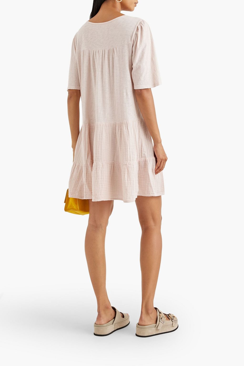 VELVET BY GRAHAM & SPENCER Kiley tiered gauze-paneled cotton-jersey mini dress