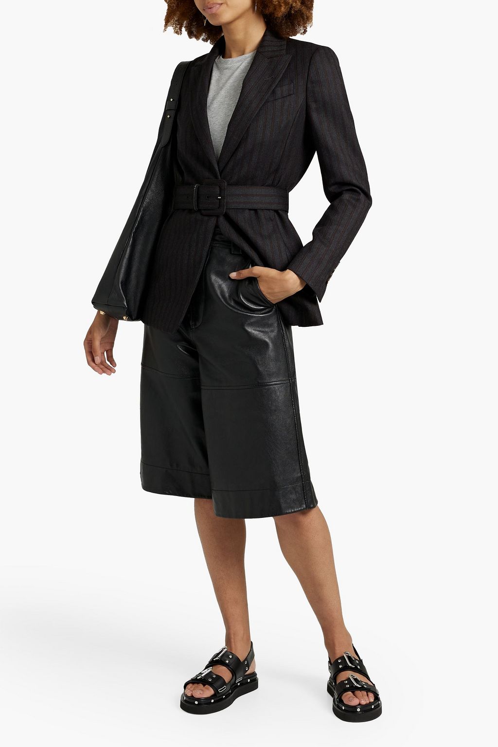 BRUNELLO CUCINELLI Belted striped wool-twill jacket