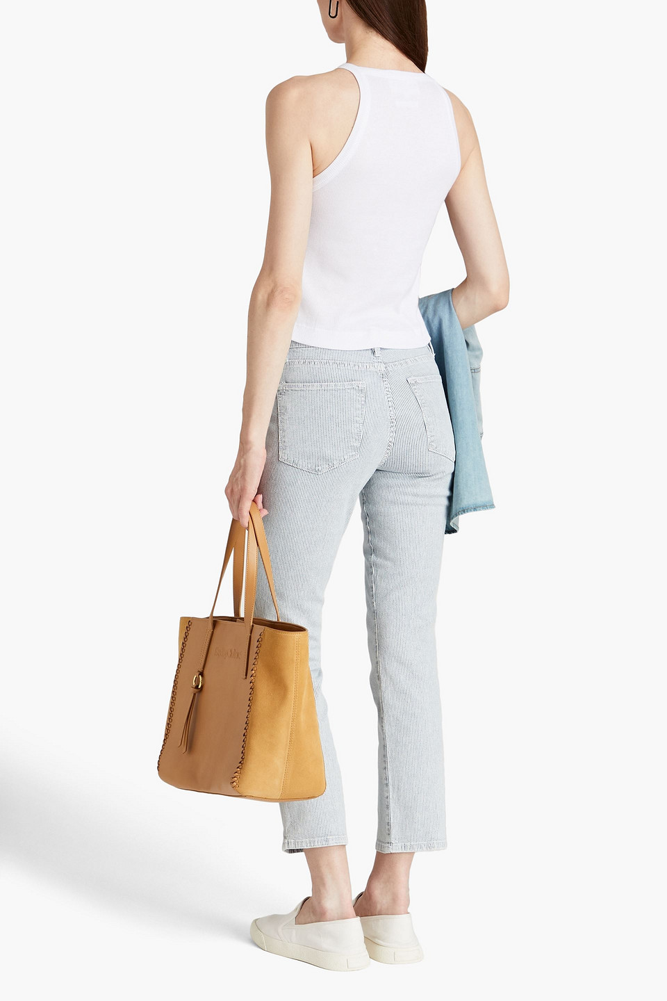 FRAME LE HIGH STRIPED LOW-RISE STRAIGHT-LEG JEANS 3074457345632645246
