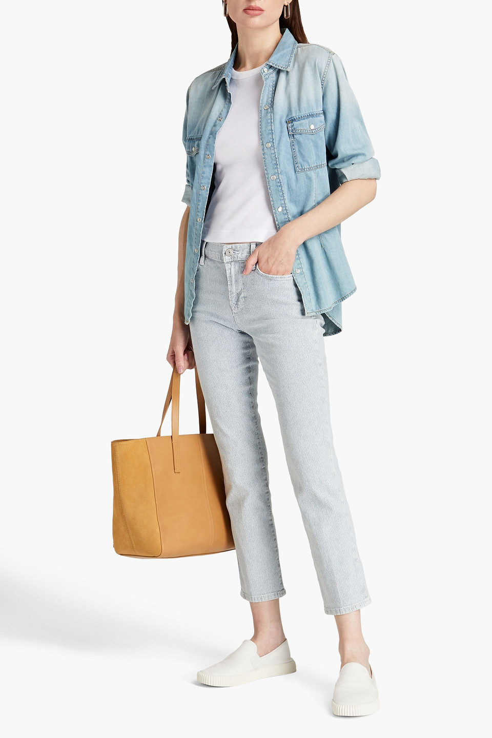 FRAME LE HIGH STRIPED LOW-RISE STRAIGHT-LEG JEANS 3074457345632645246