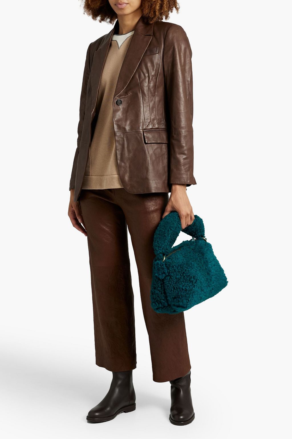 BRUNELLO CUCINELLI Bead-embellished leather blazer