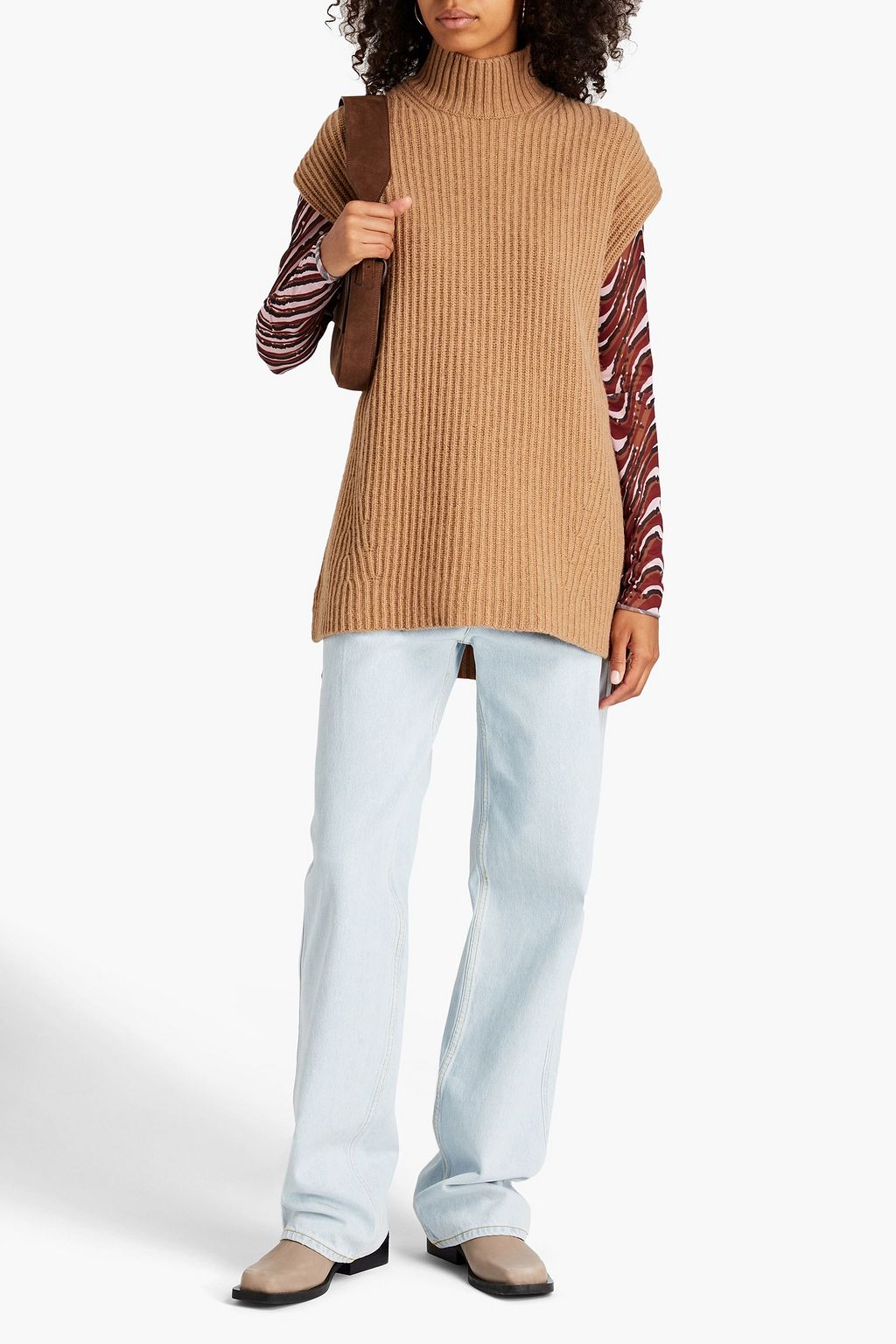 GANNI Ribbed recycled wool-blend turtleneck vest