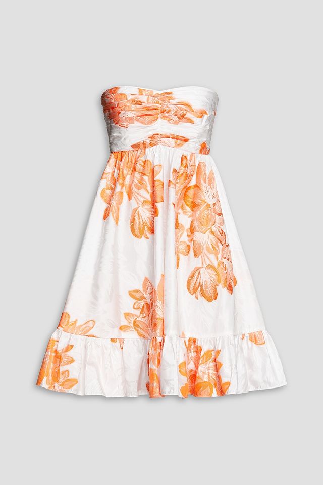 Strapless tiered jacquard mini dress