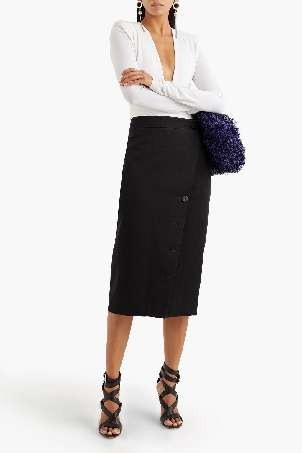 BALENCIAGA Wool-twill midi skirt