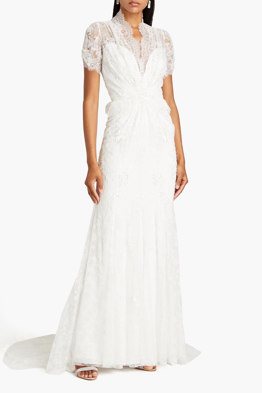 JENNY PACKHAM Bead-embellished lace bridal gown