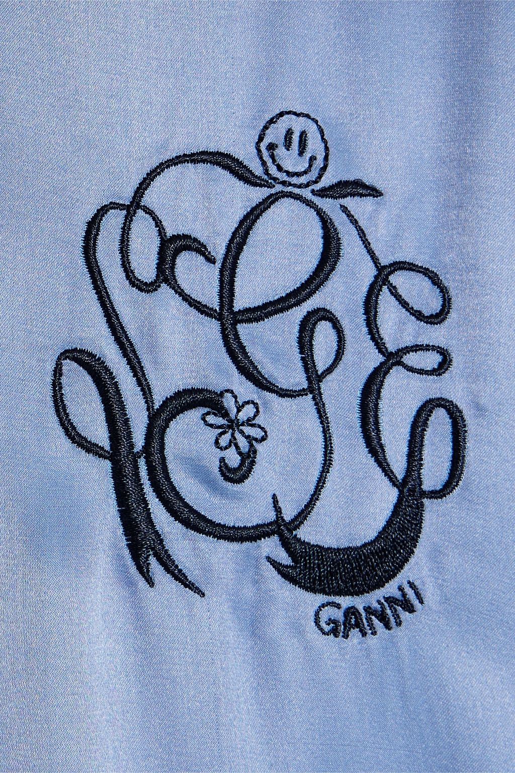 GANNI Embroidered modal and silk-blend satin pajama top