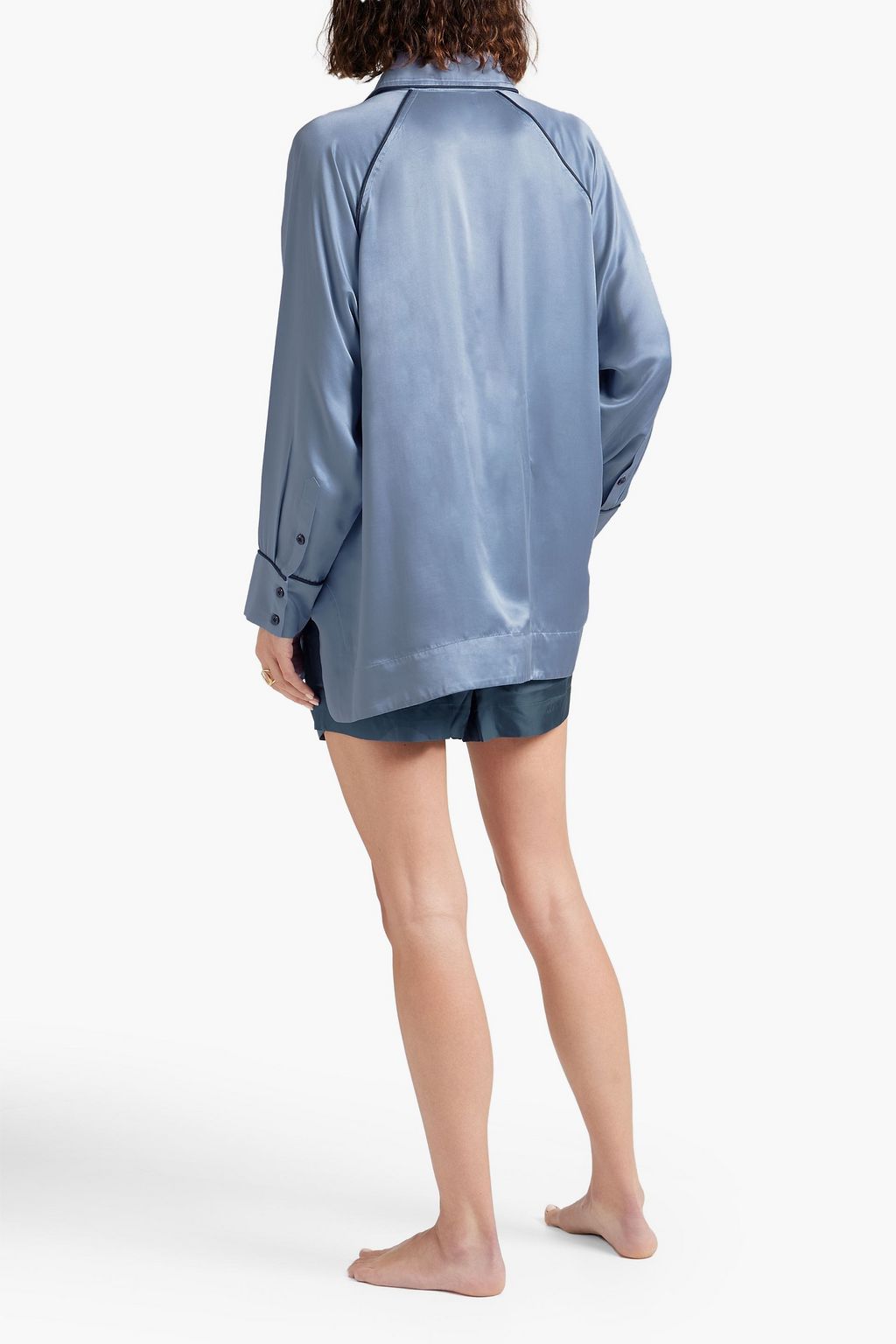 GANNI Embroidered modal and silk-blend satin pajama top