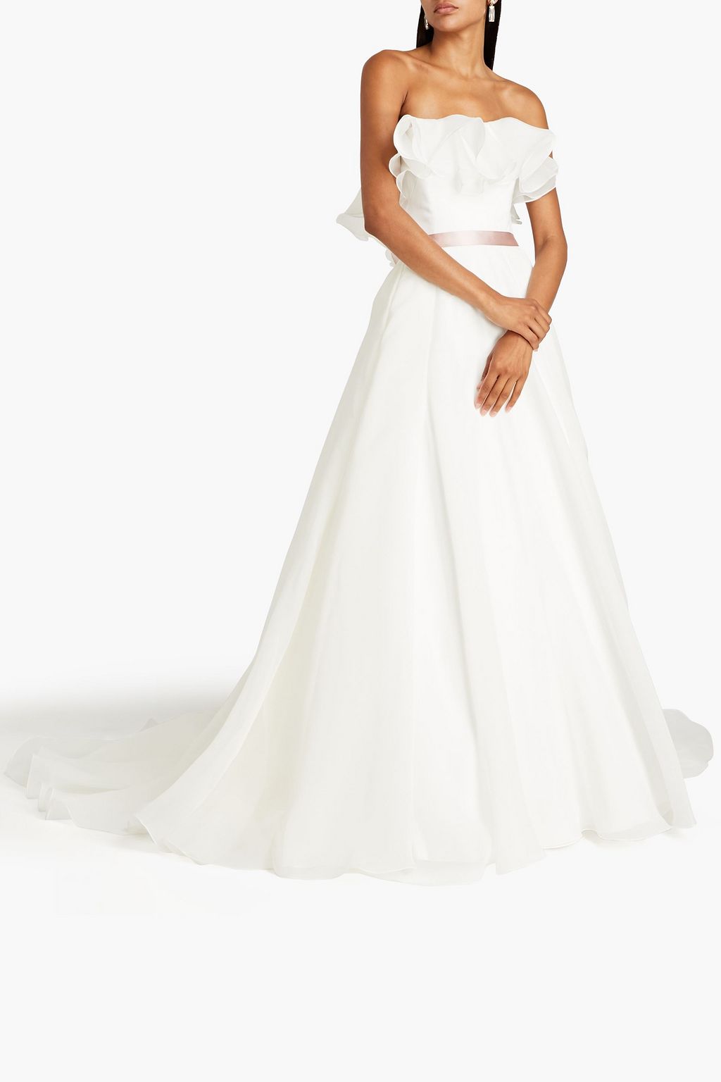 JENNY PACKHAM Strapless embellished ruffled organza bridal gown