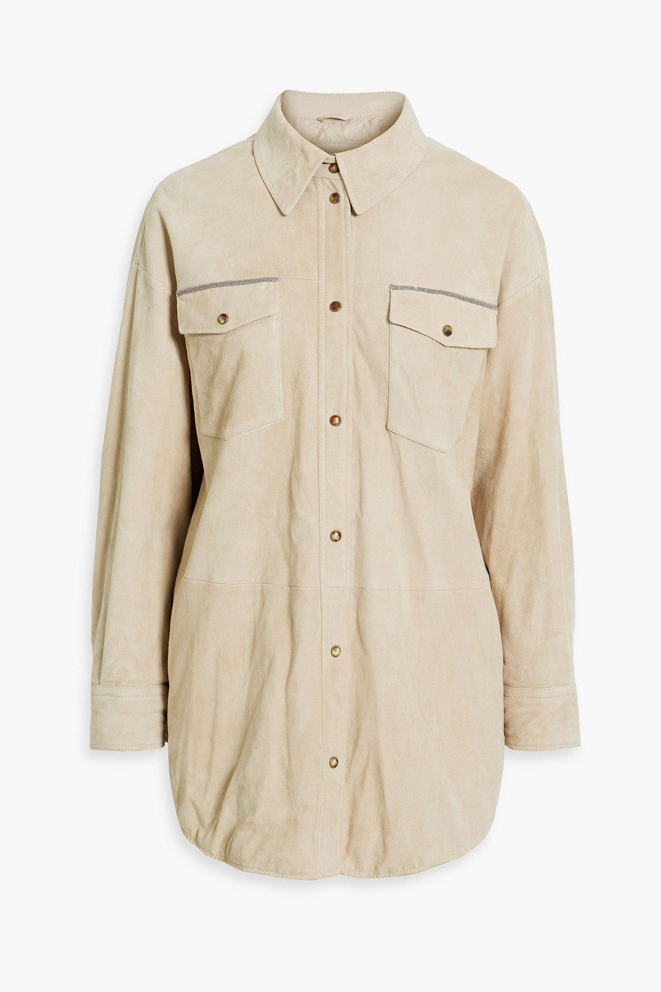 Brunello Cucinelli Bead-embellished Suede Jacket In Beige