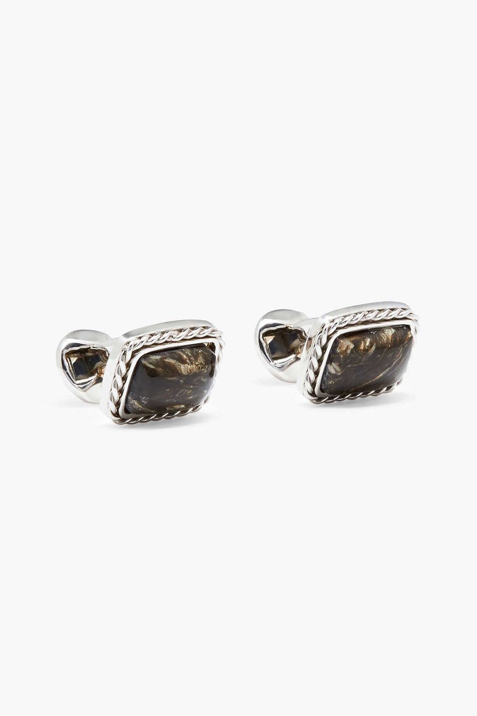 Tateossian Rhodium-plated Stone Cufflinks In Dark Brown