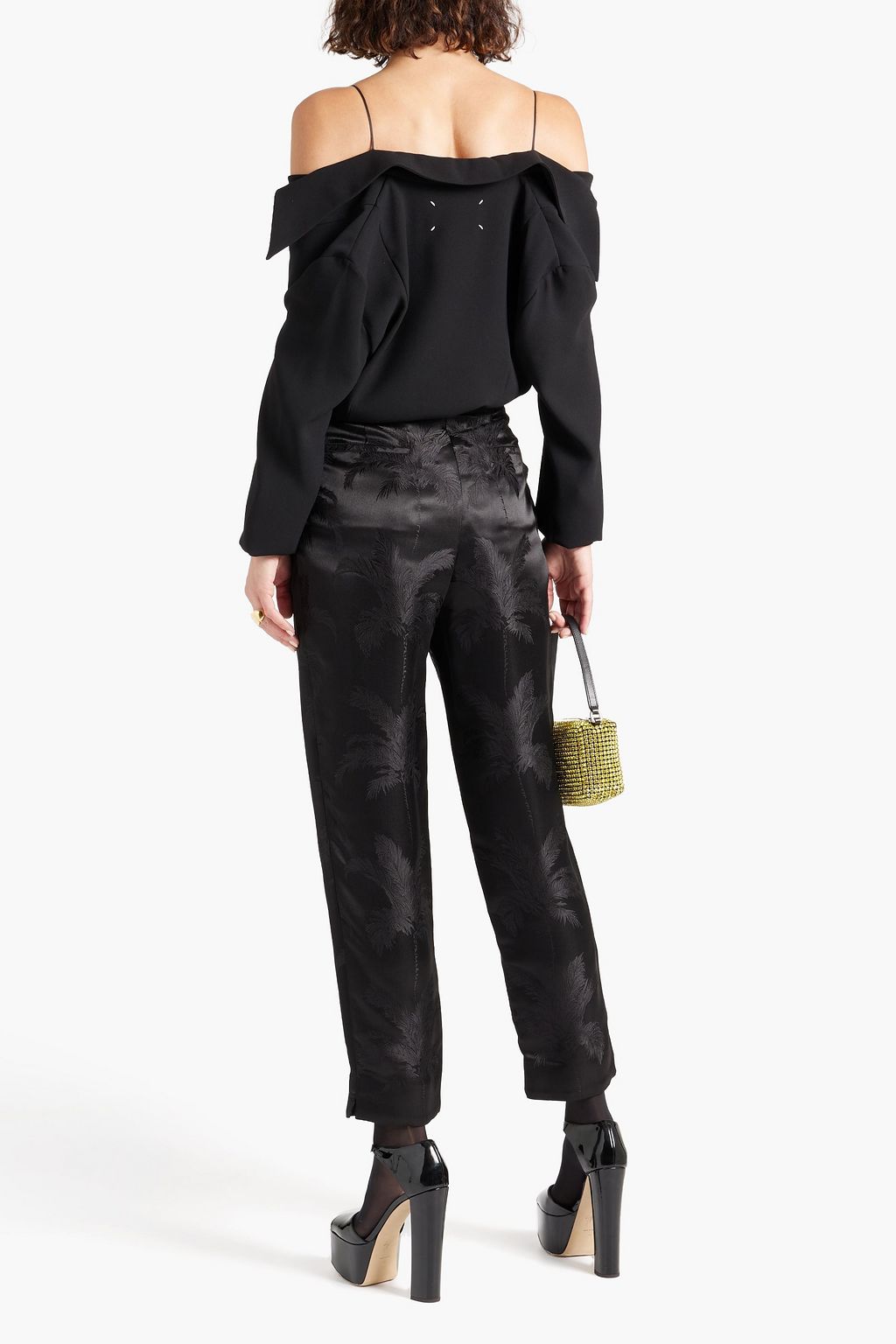 SAINT LAURENT Pleated satin-jacquard straight-leg pants