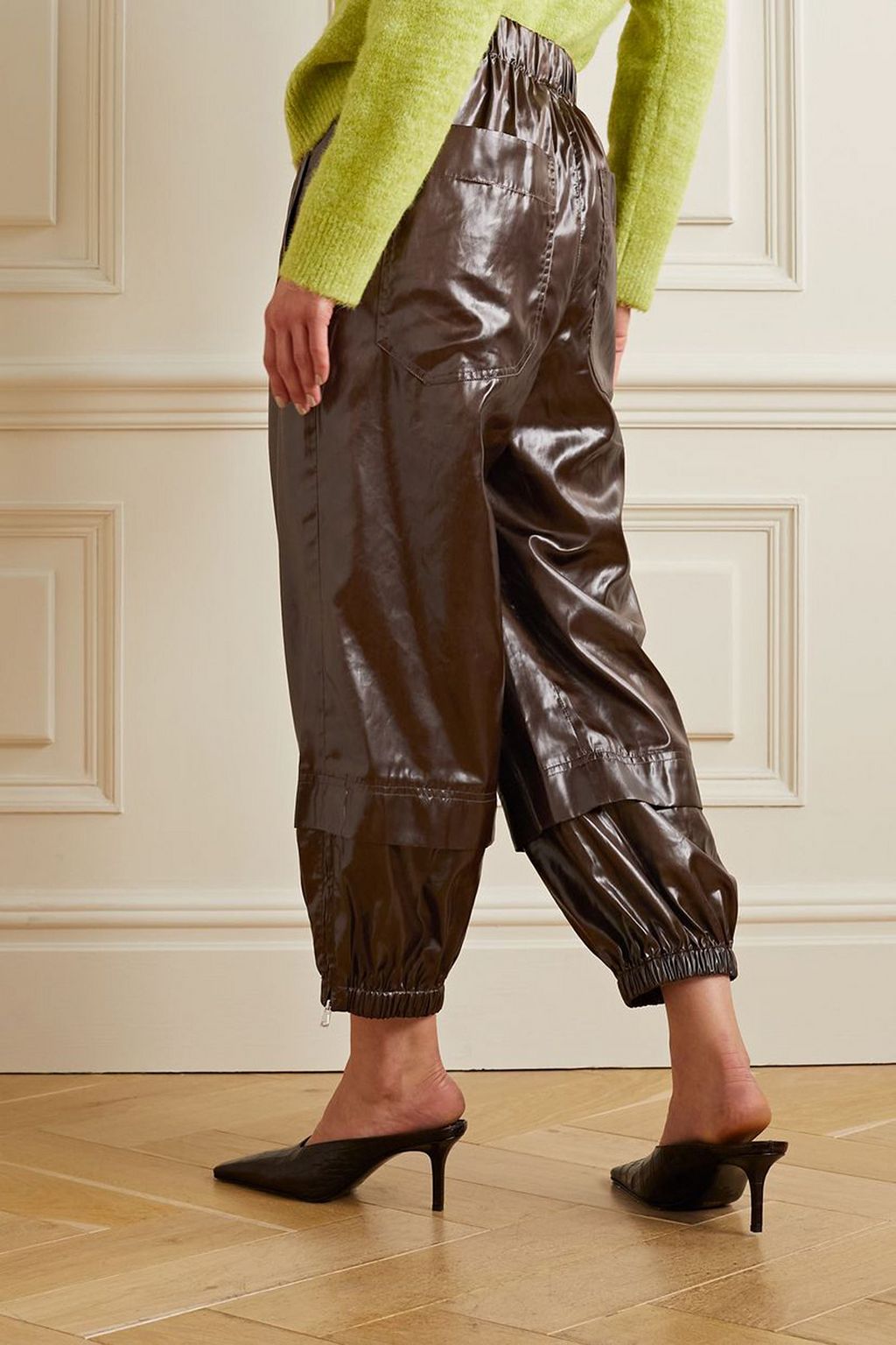 TIBI Gleam Wilt glossed-crepe track pants