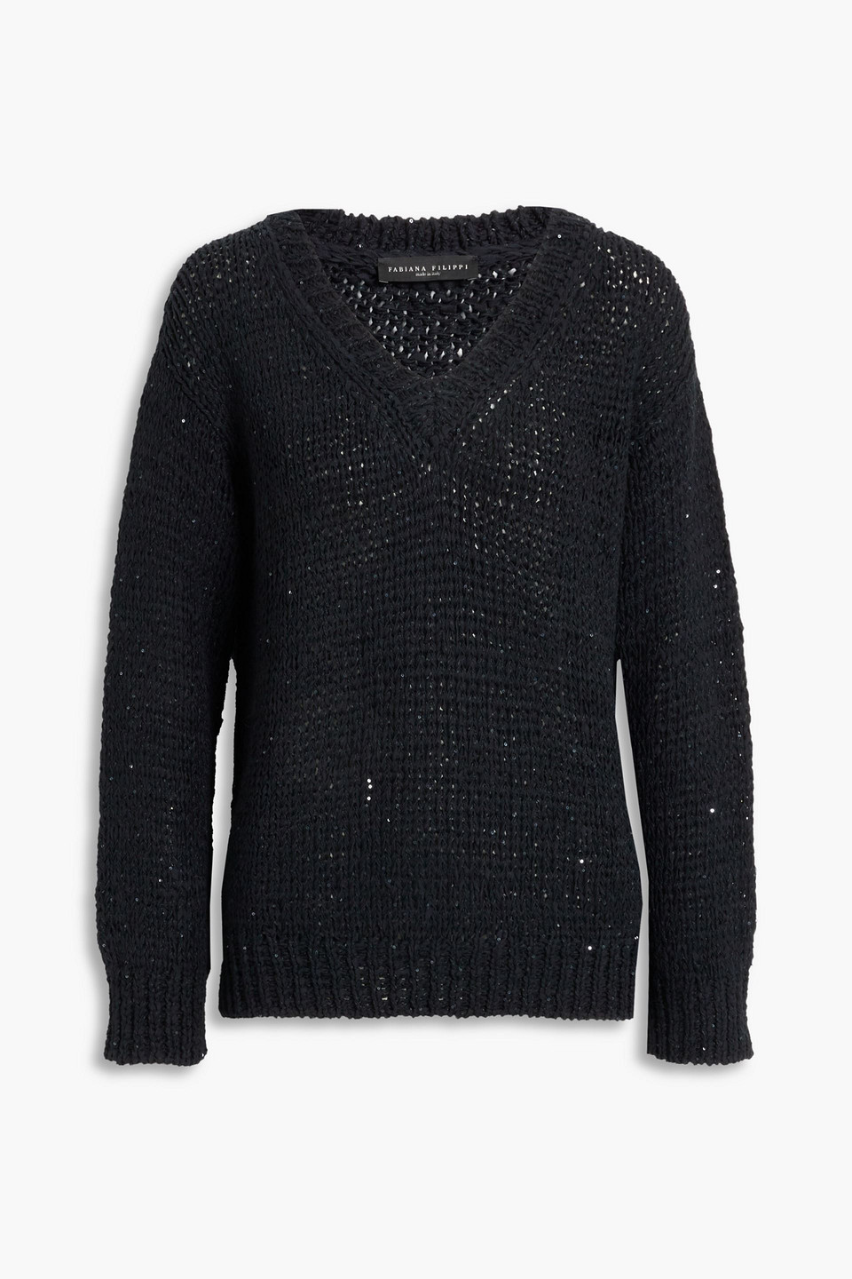 fabiana filippi - sequin-embellished open-knit cotton-blend sweater - black - it 44